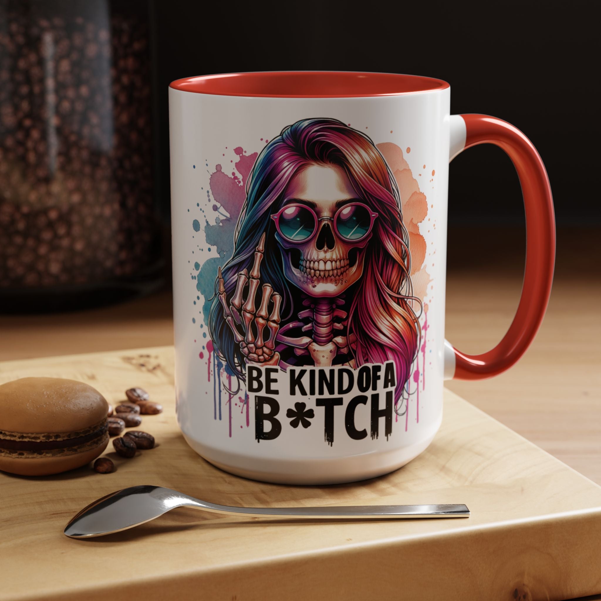 Be Kind of a B*tch Skull Art Coffee Mug – Colorful Gothic Accent Mug (11/15oz)