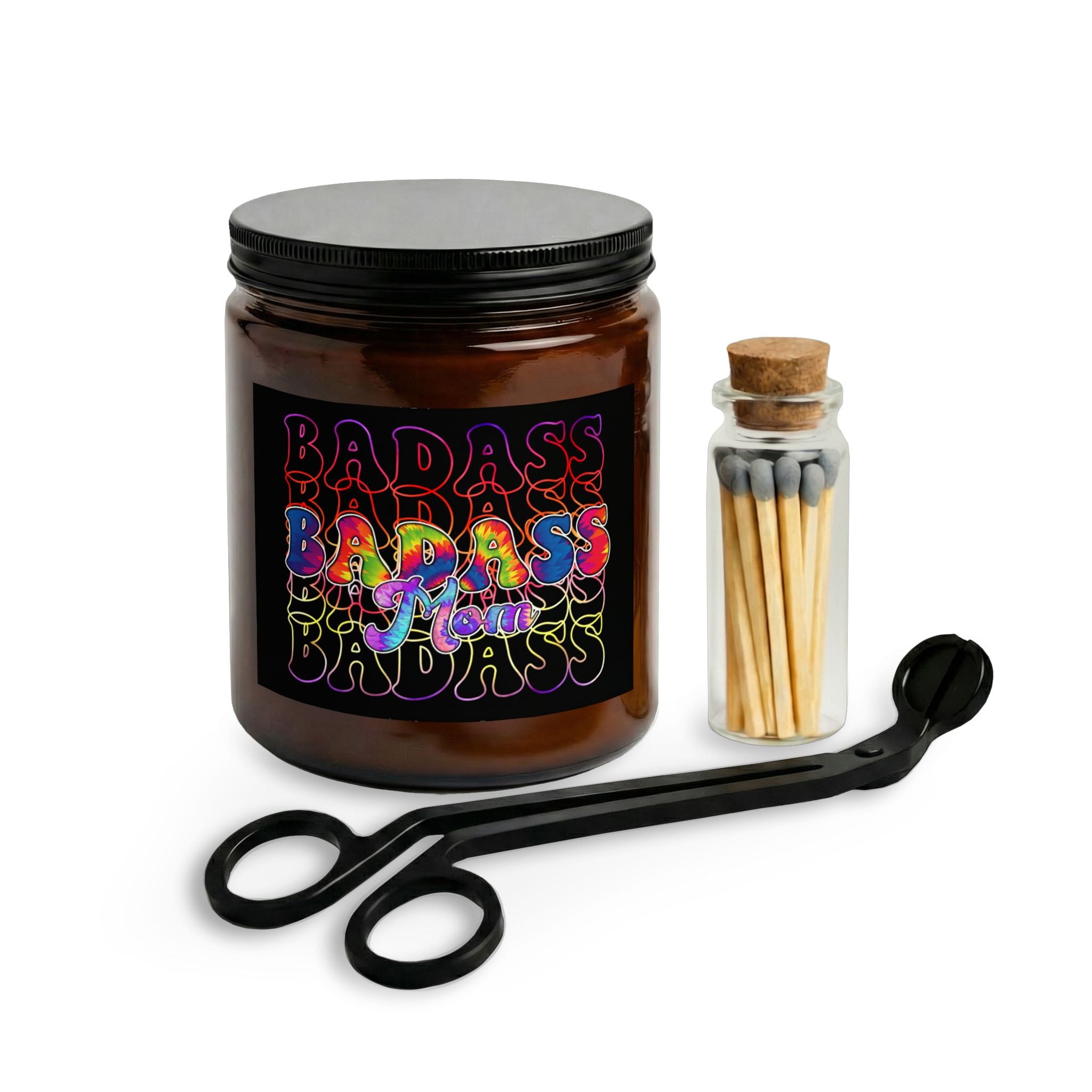 Badass Mom Scented Candle Set with Matches & Wick Trimmer