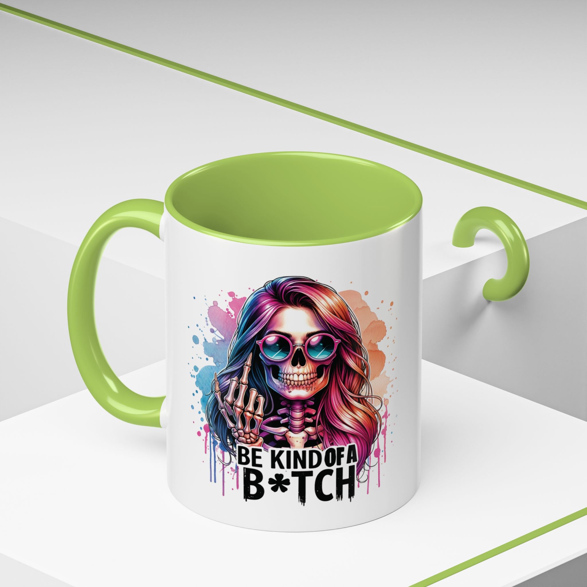 Be Kind of a B*tch Skull Art Coffee Mug – Colorful Gothic Accent Mug (11/15oz)