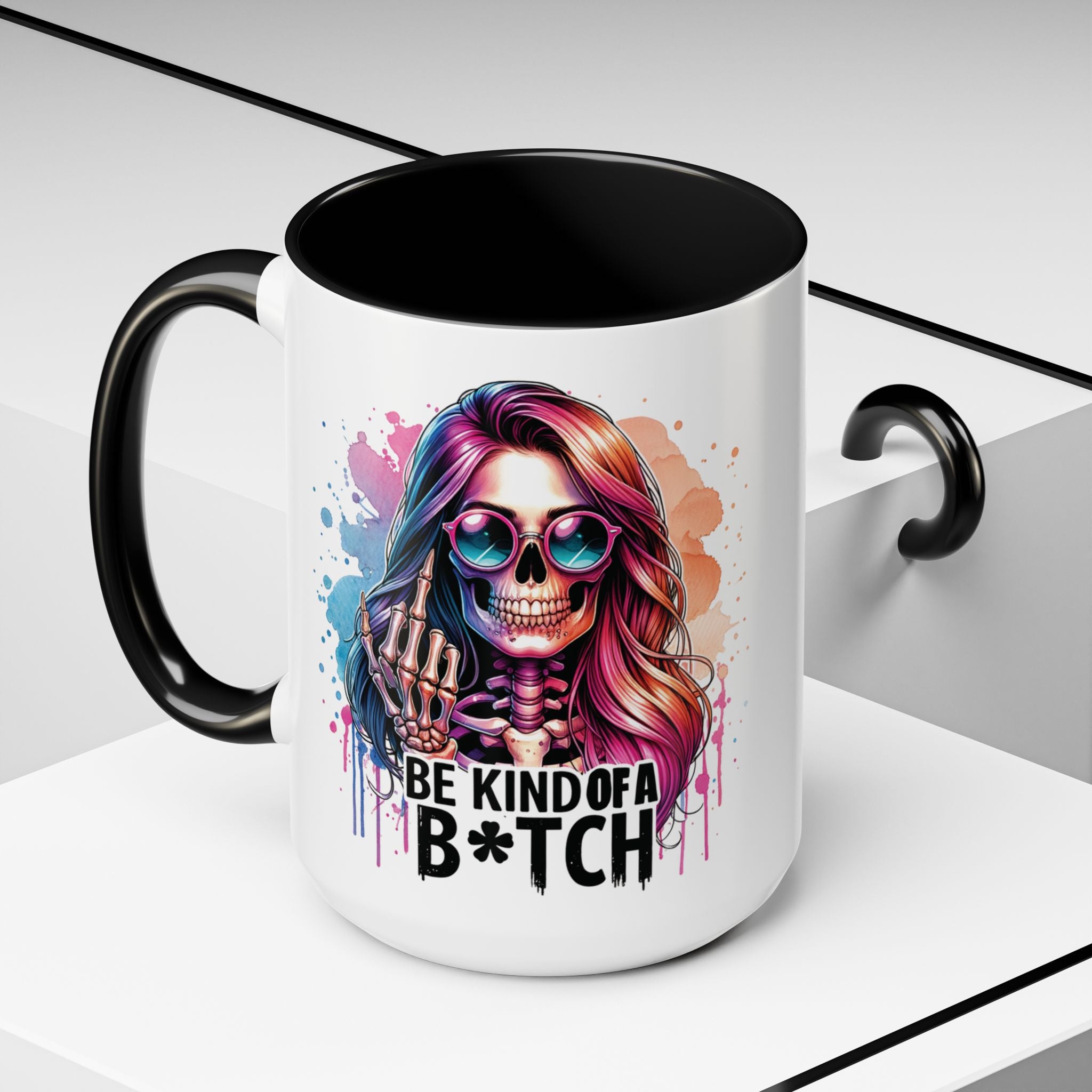 Be Kind of a B*tch Skull Art Coffee Mug – Colorful Gothic Accent Mug (11/15oz)