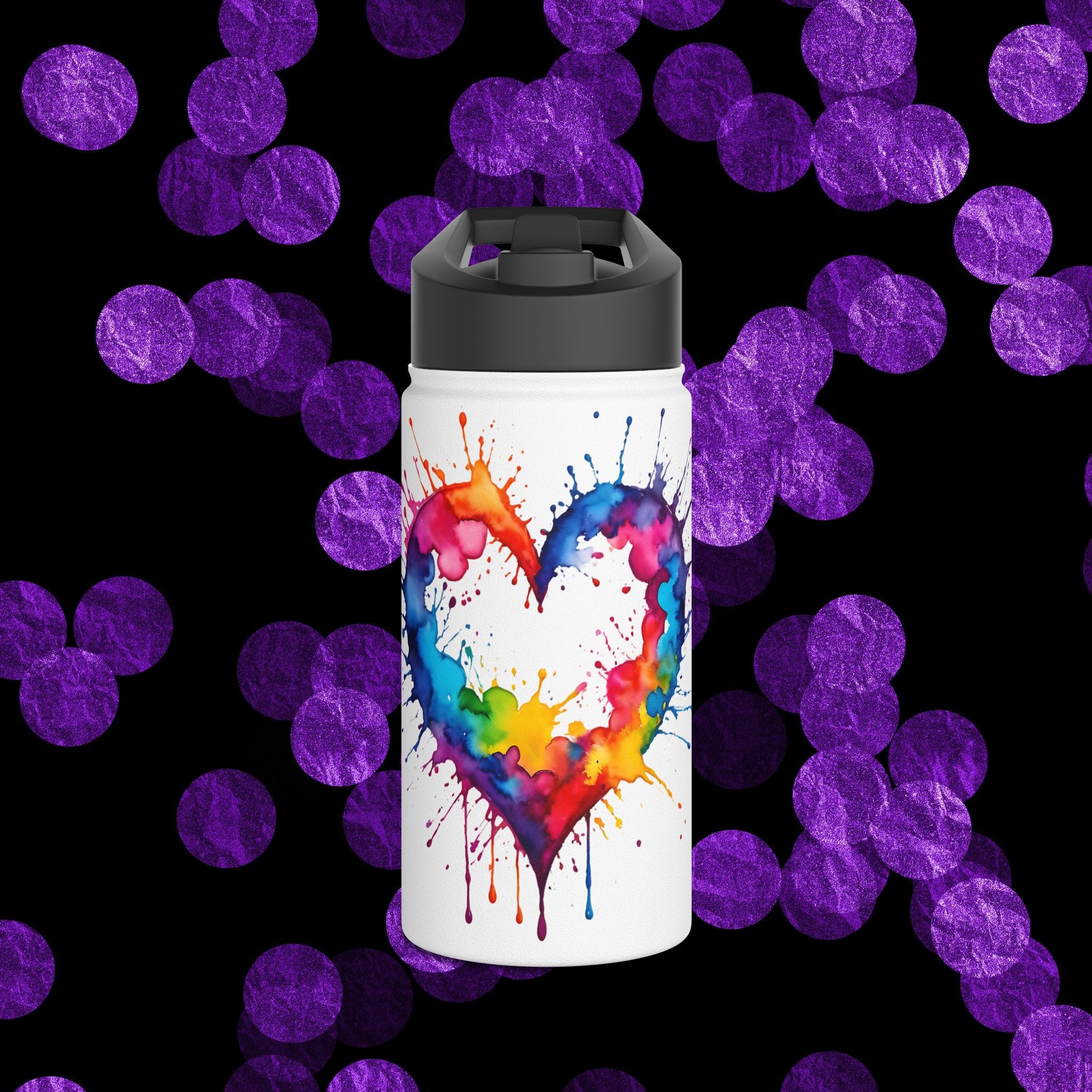 Dripping Rainbow Heart - Stainless Steel Water Bottle