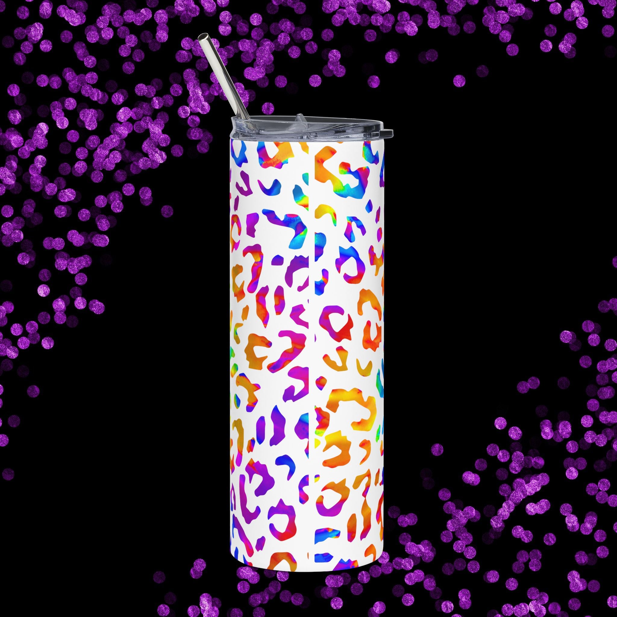 20oz Stainless Tumbler — "I Can't Adult Today" Rainbow Leopard Travel Cup
