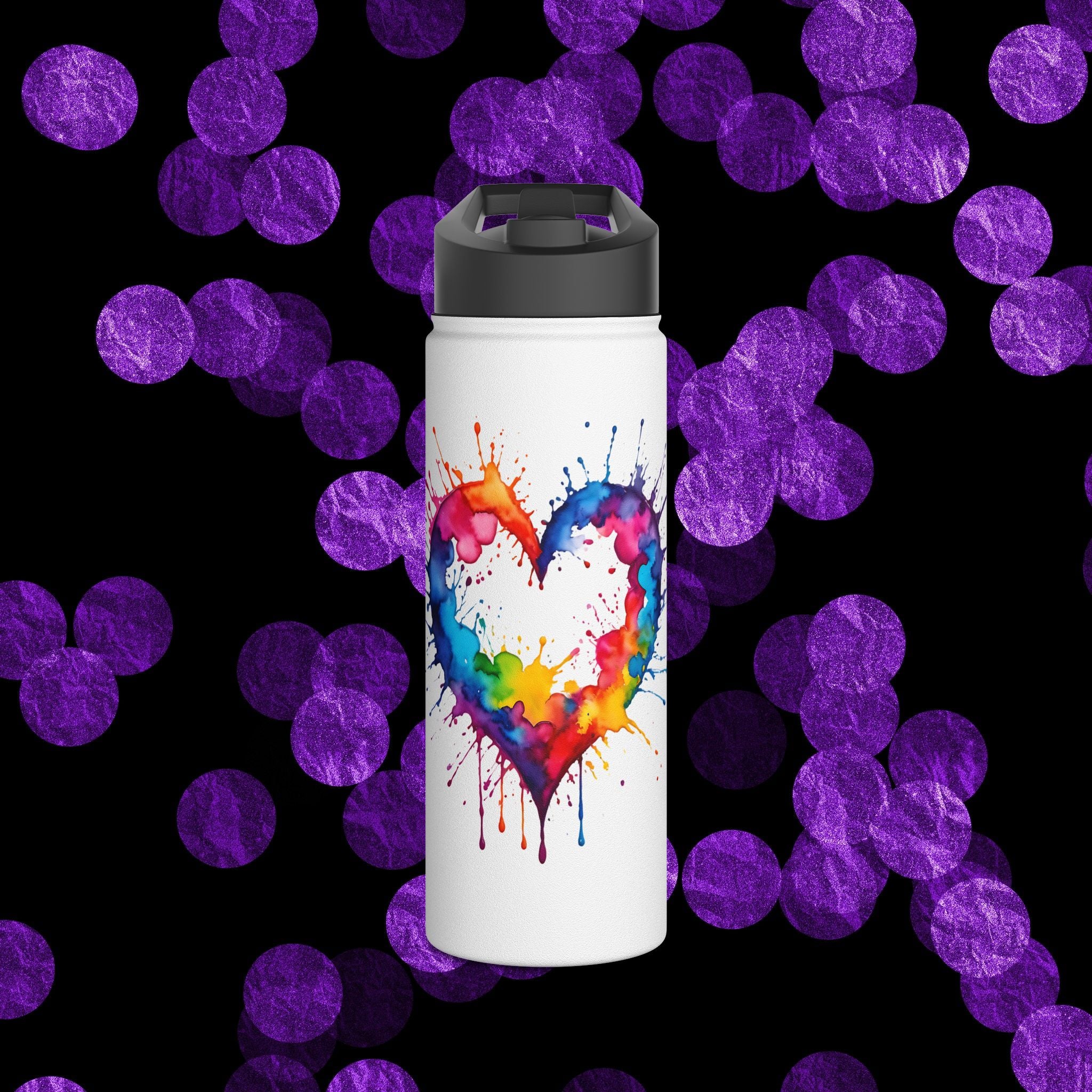 Dripping Rainbow Heart - Stainless Steel Water Bottle