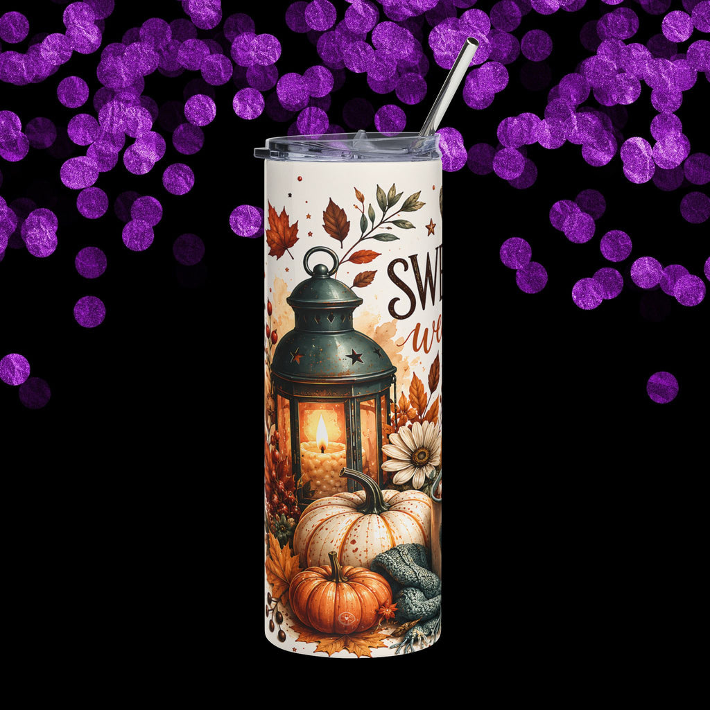 Sweater Weather 20oz Stainless Tumbler — Autumn Pumpkin Lantern Cozy Mug Design