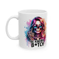 Be kind of a b*tch Colorful Skull Girl Illustration Mug | Floral Paint Splatter Ceramic
