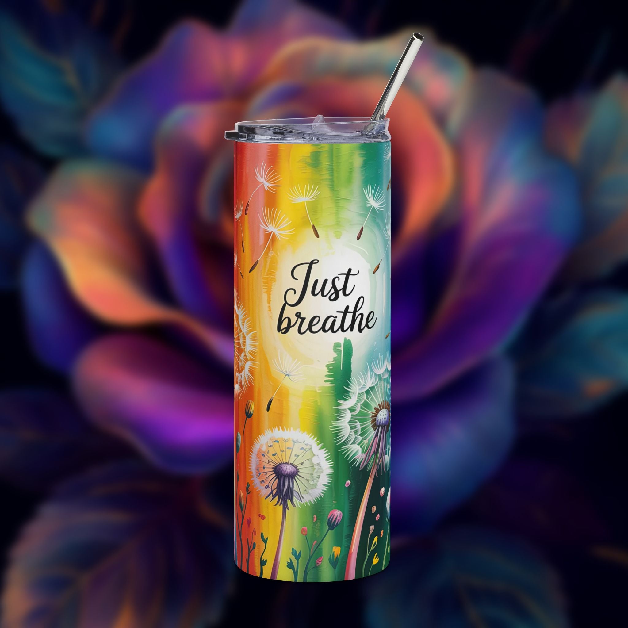 "Just Breathe" — Colorful Dandelion Insulated Tumbler