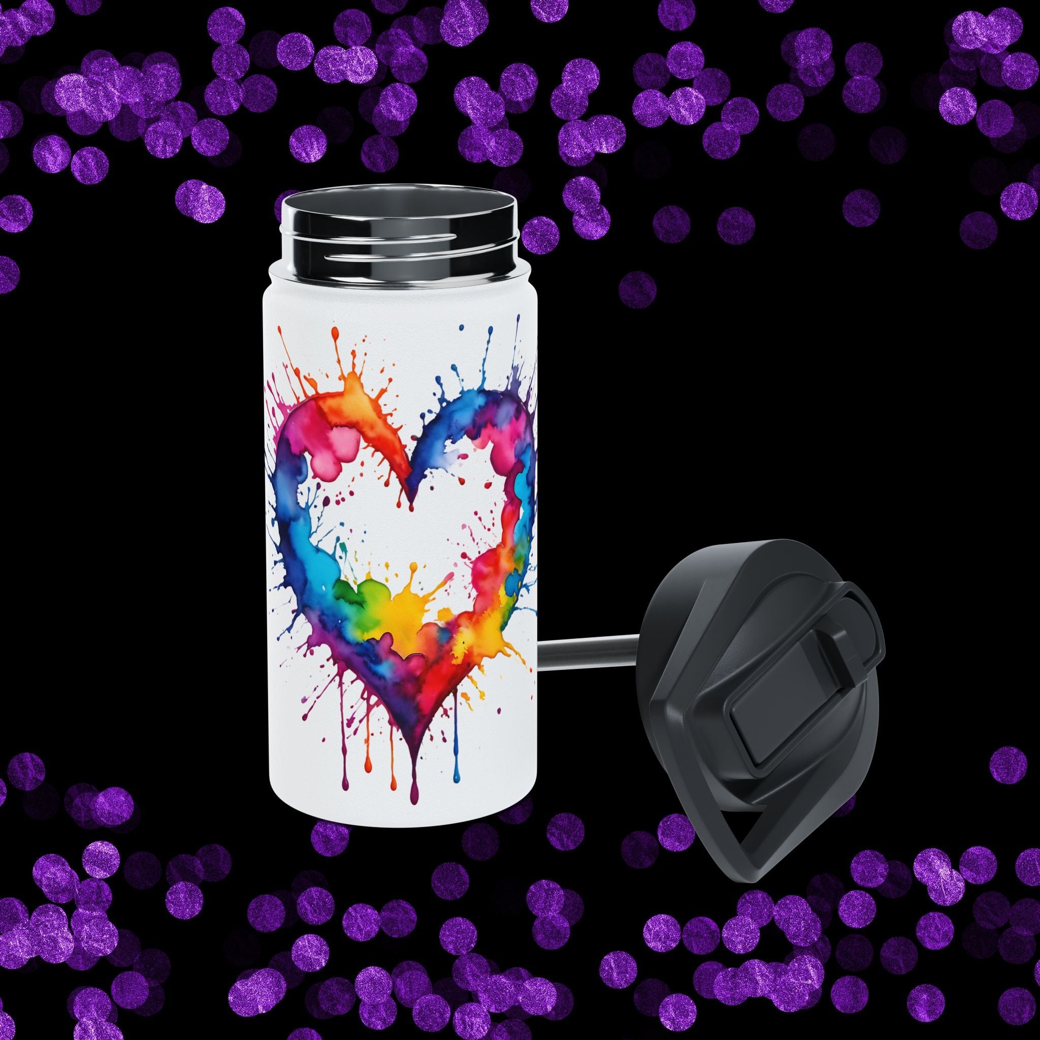 Dripping Rainbow Heart - Stainless Steel Water Bottle