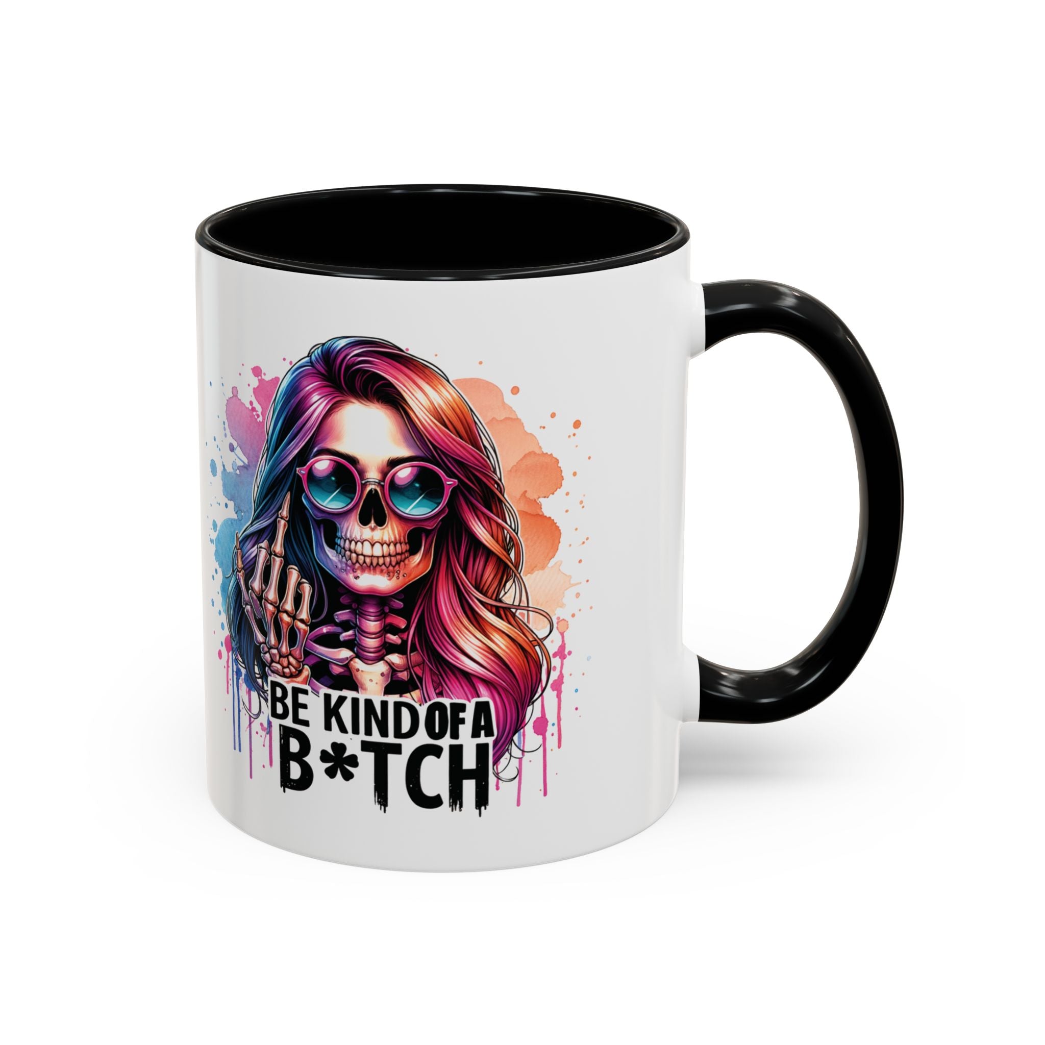 Be Kind of a B*tch Skull Art Coffee Mug – Colorful Gothic Accent Mug (11/15oz)