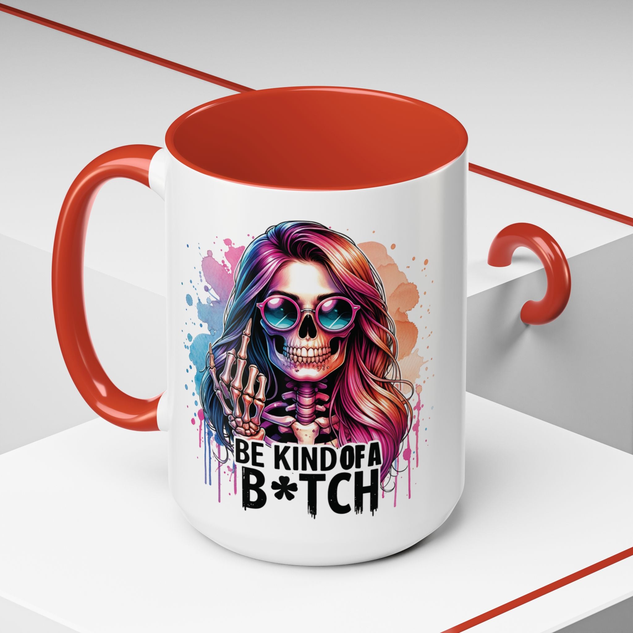 Be Kind of a B*tch Skull Art Coffee Mug – Colorful Gothic Accent Mug (11/15oz)
