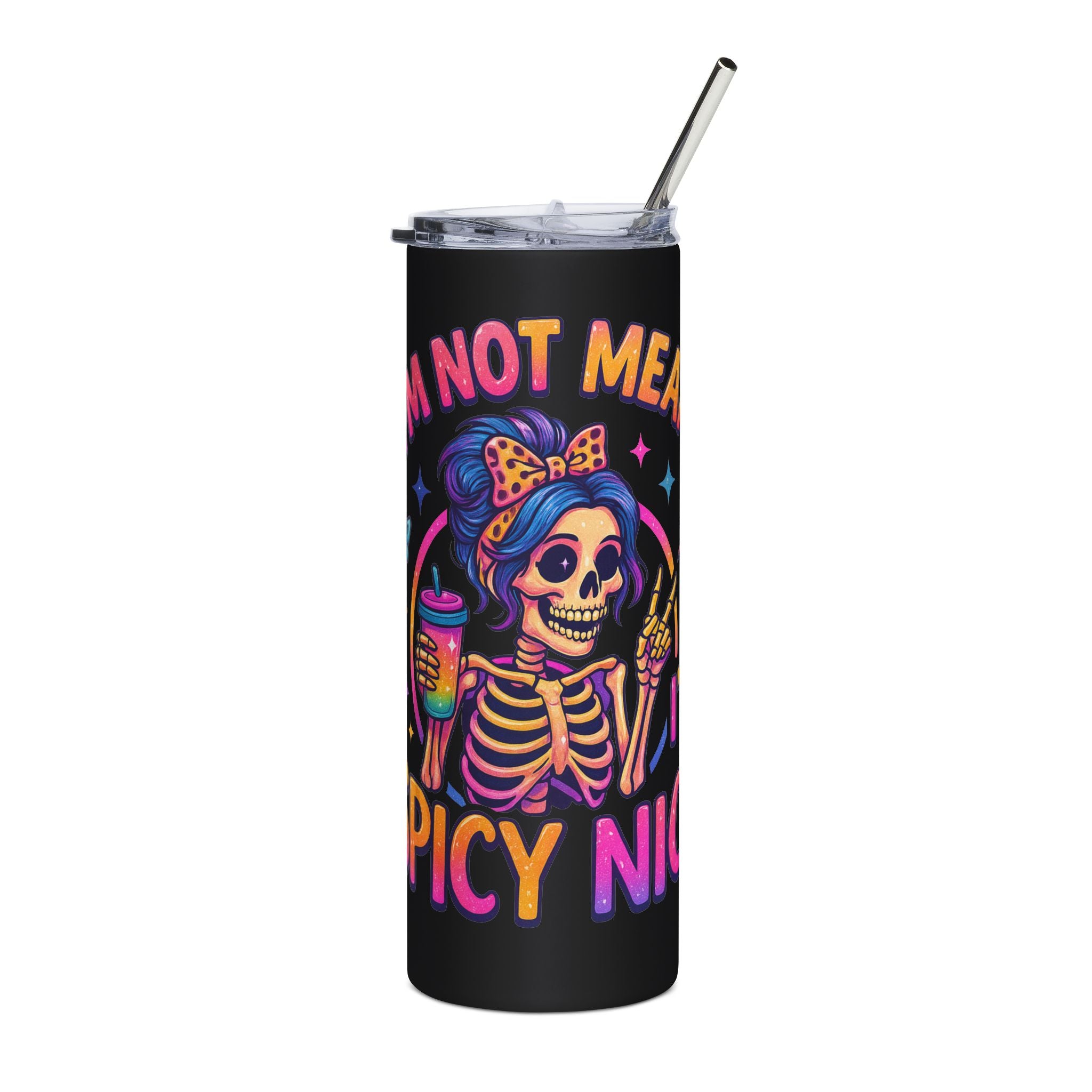 20oz Tumbler — 'I'm Not Mean, I'm Spicy Nice' Skull Girl Stainless Steel Travel Cup