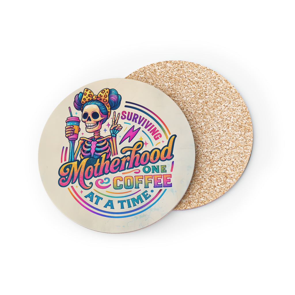 Coaster — "Surviving Motherhood One Coffee at a Time" Colorful Skeleton Mom Coaster