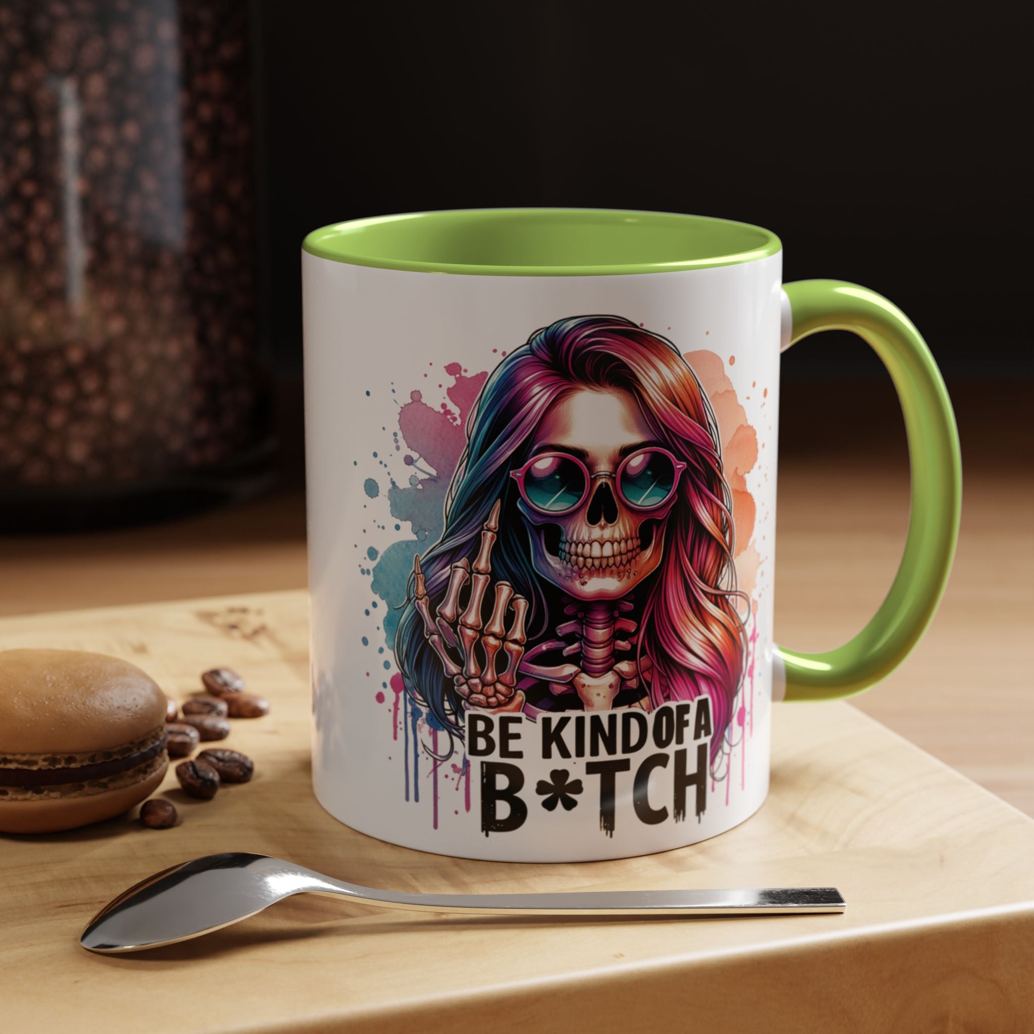 Be Kind of a B*tch Skull Art Coffee Mug – Colorful Gothic Accent Mug (11/15oz)