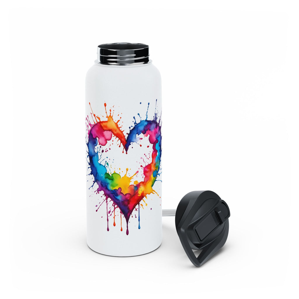 Dripping Rainbow Heart - Stainless Steel Water Bottle