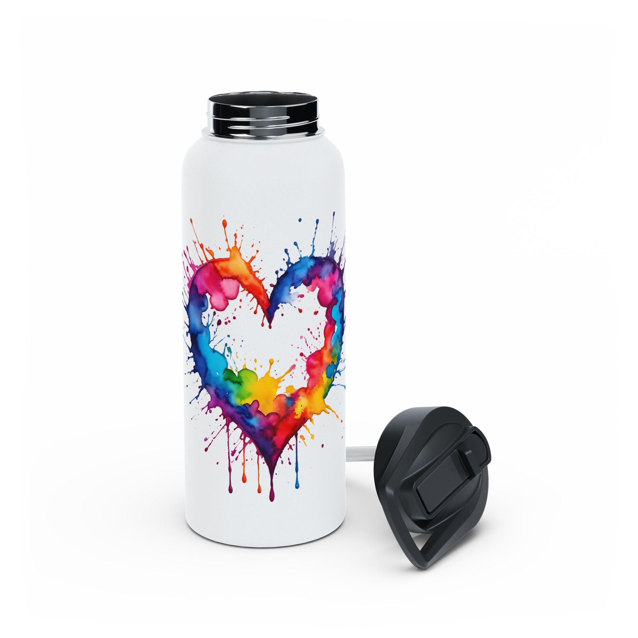 Dripping Rainbow Heart - Stainless Steel Water Bottle