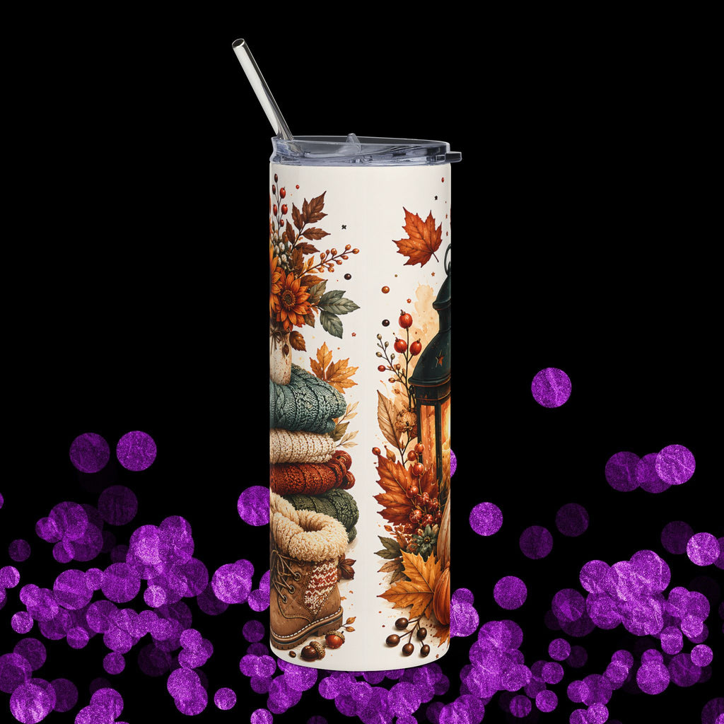 Sweater Weather 20oz Stainless Tumbler — Autumn Pumpkin Lantern Cozy Mug Design