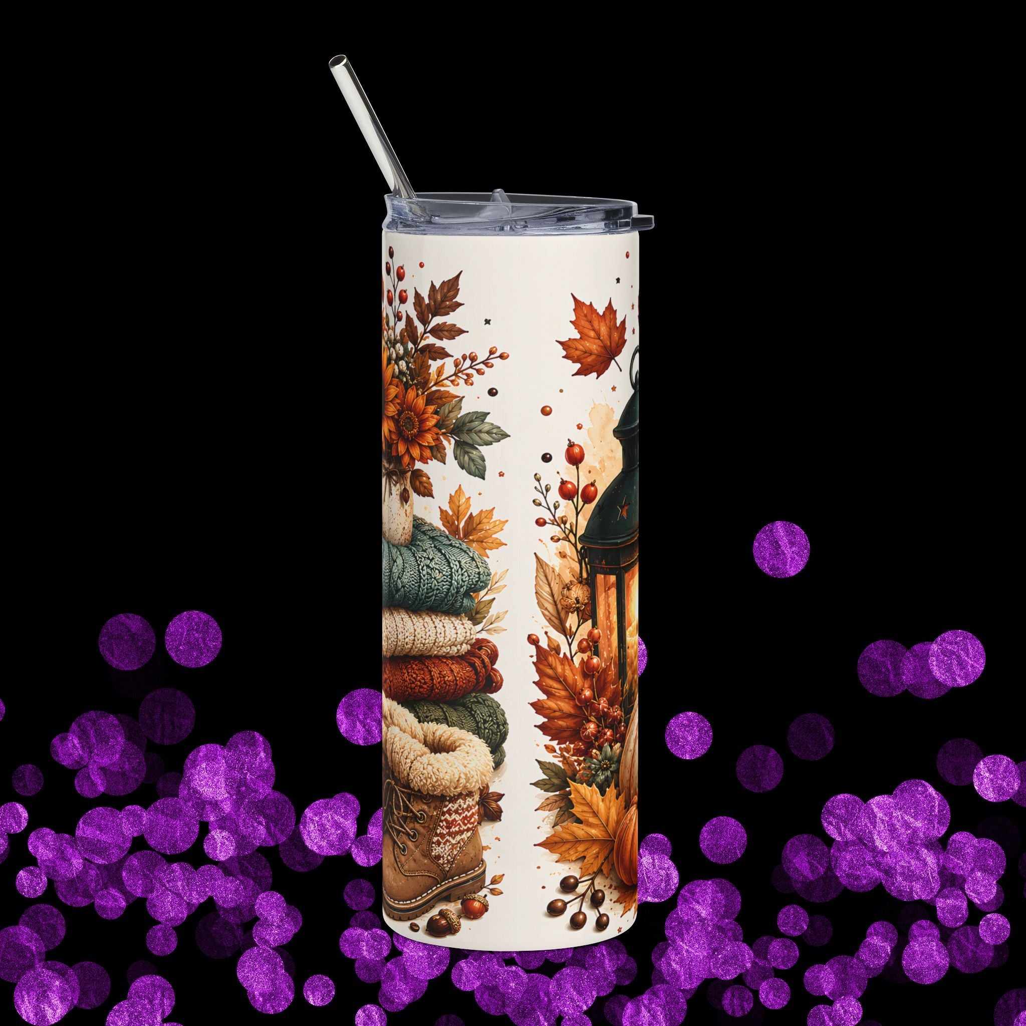 Sweater Weather 20oz Stainless Tumbler — Autumn Pumpkin Lantern Cozy Mug Design