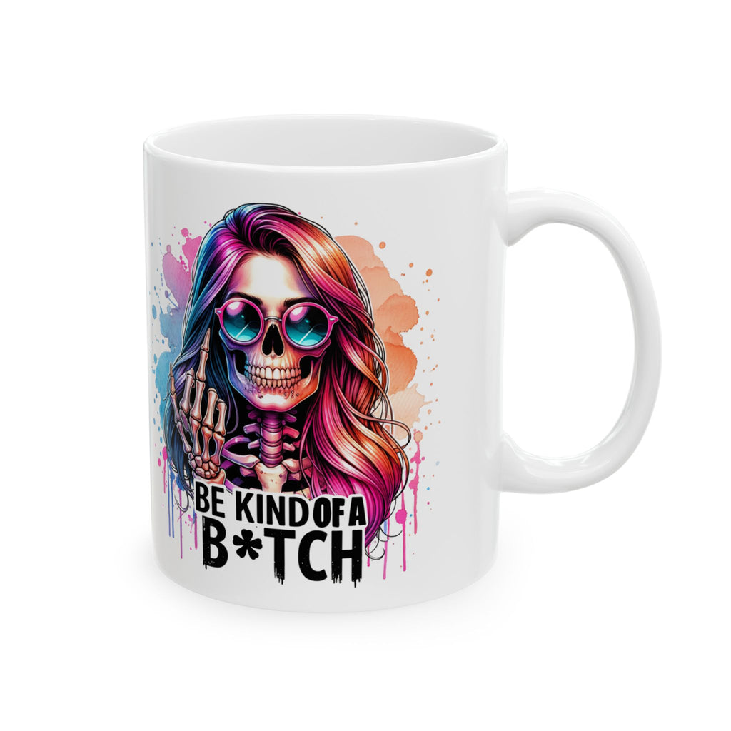 Be kind of a b*tch Colorful Skull Girl Illustration Mug | Floral Paint Splatter Ceramic