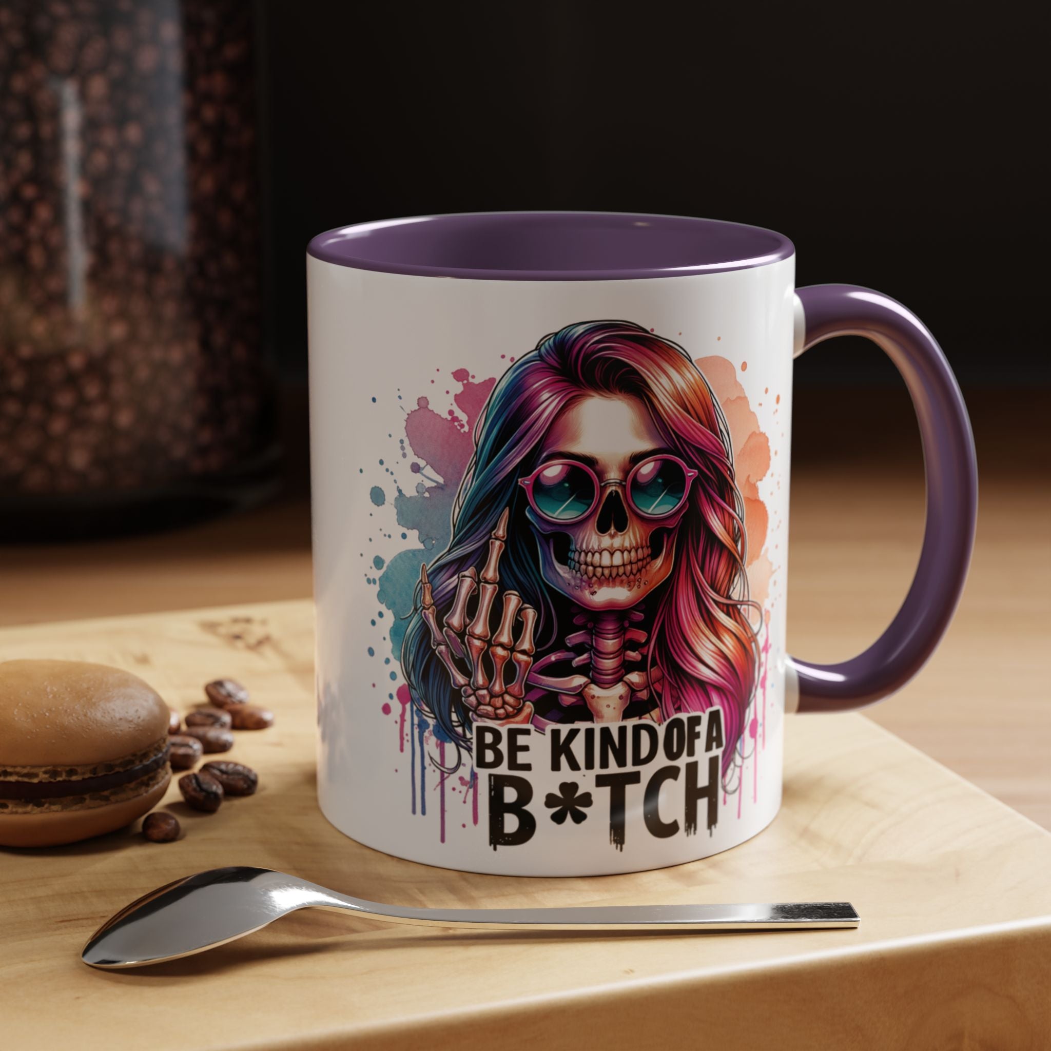 Be Kind of a B*tch Skull Art Coffee Mug – Colorful Gothic Accent Mug (11/15oz)