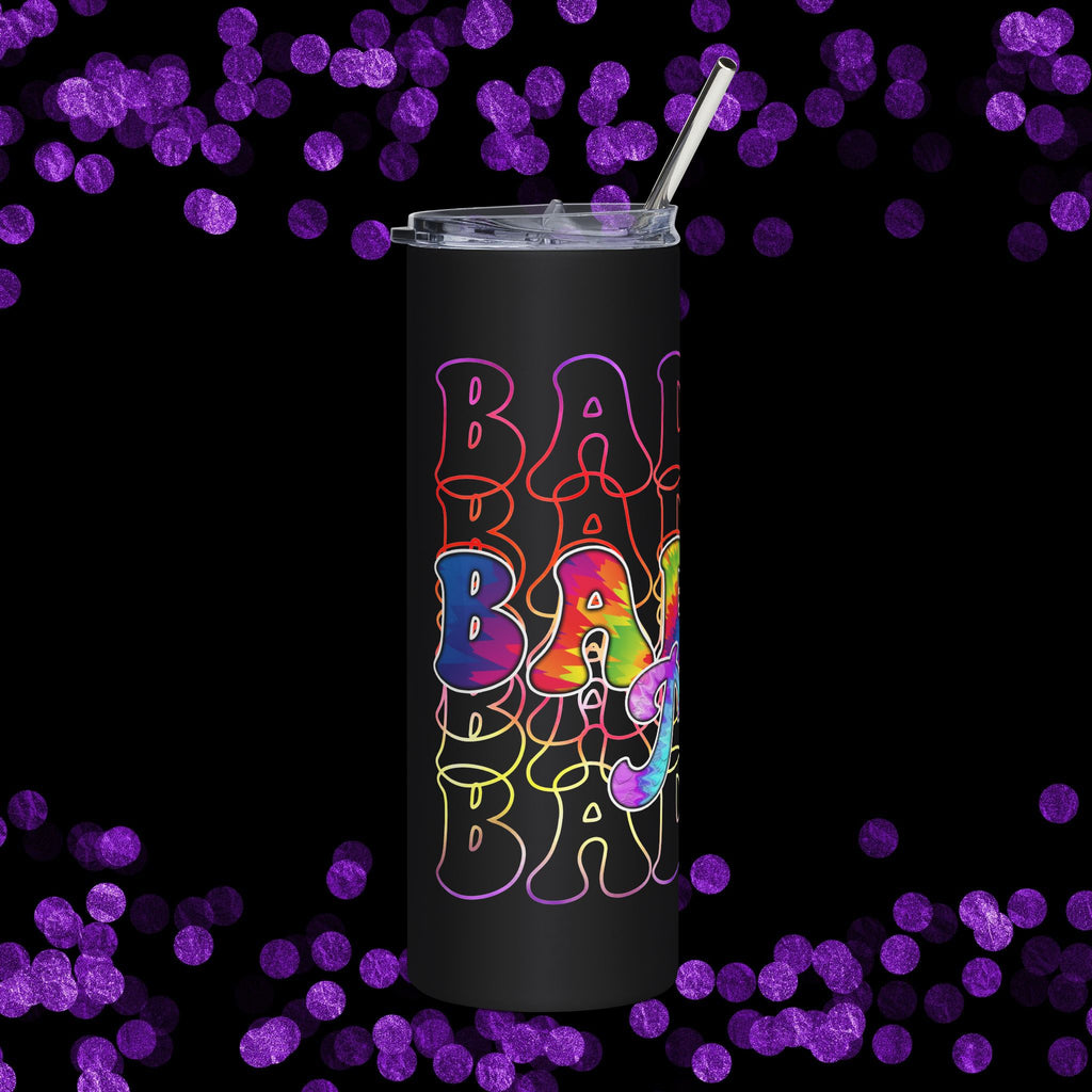 20oz Stainless Tumbler — Tie-Dye “Badass Mom” Repeating Typography, Insulated Travel Cup