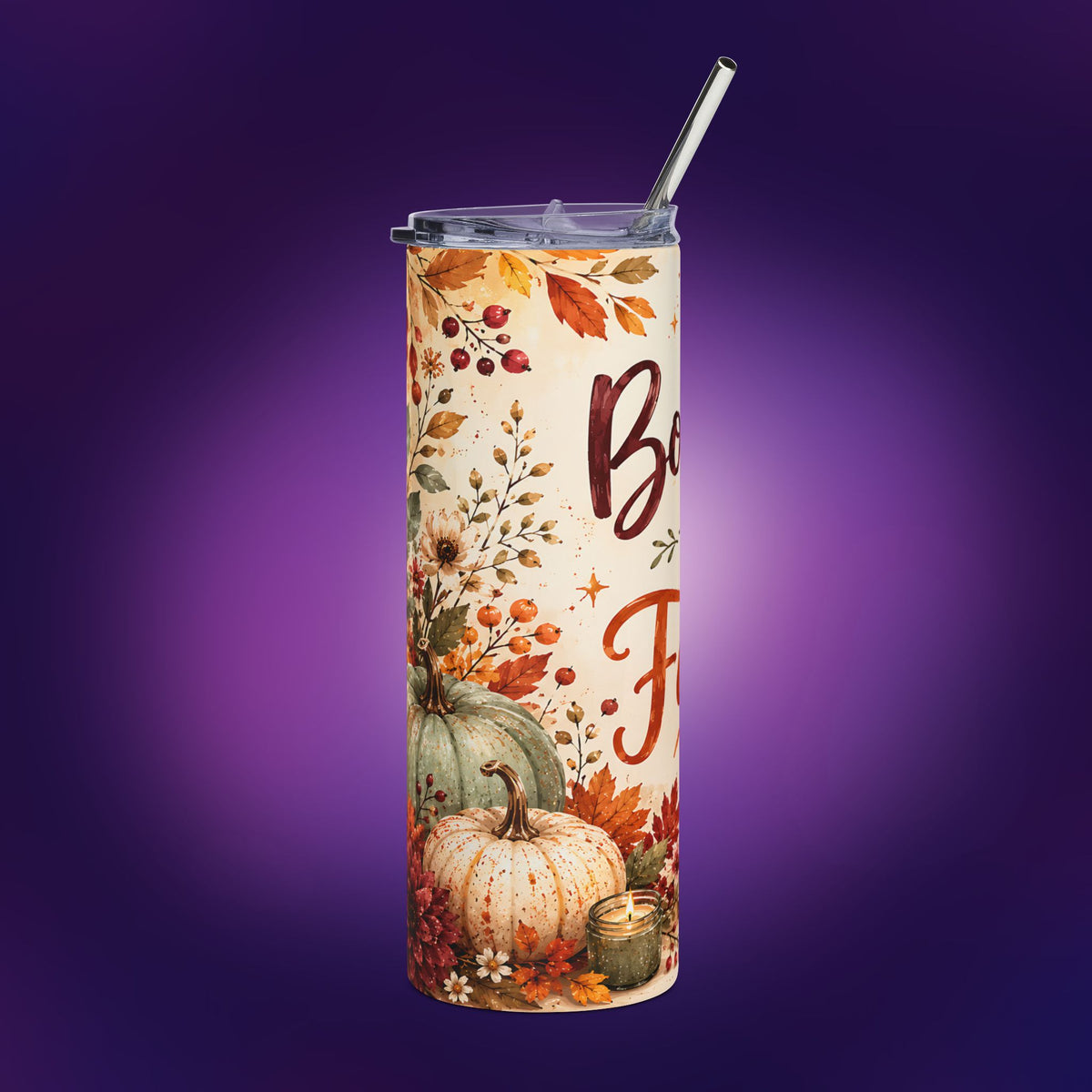 Booked for Fall — Autumn Pumpkin & Leaves Travel Cup