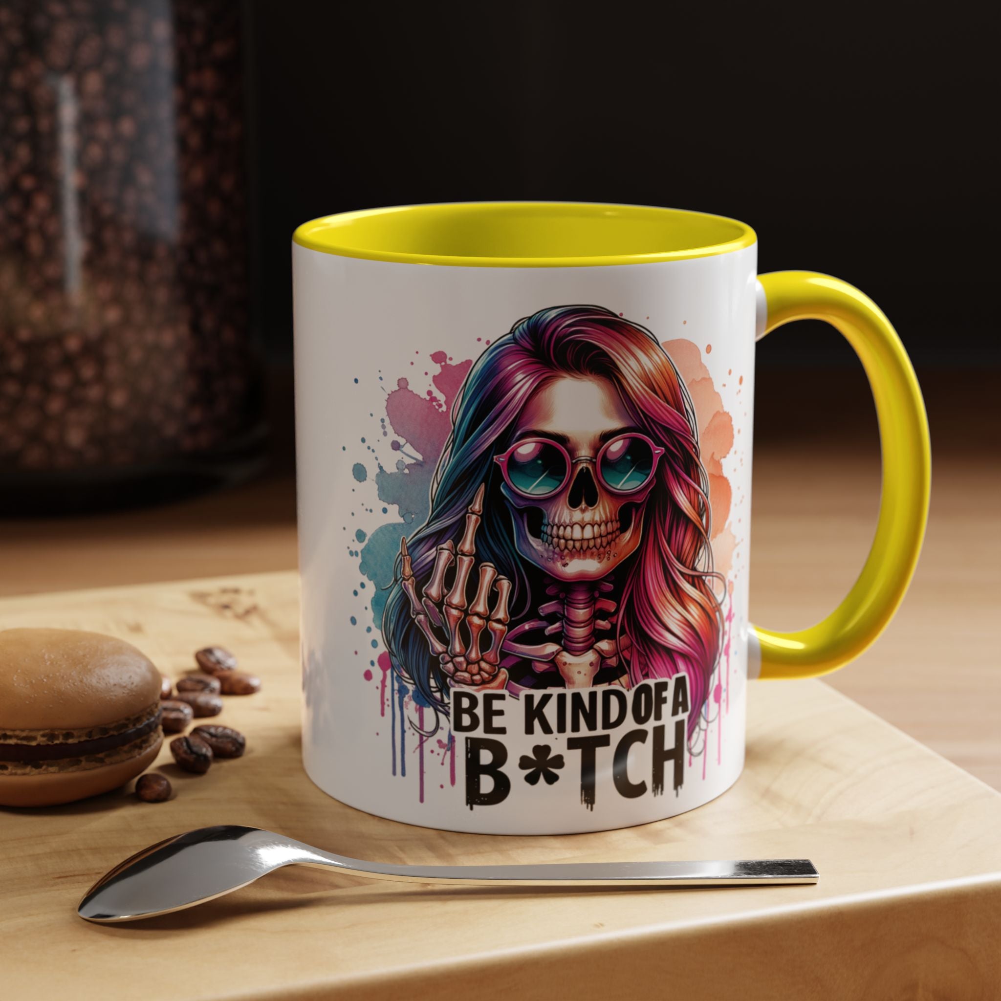 Be Kind of a B*tch Skull Art Coffee Mug – Colorful Gothic Accent Mug (11/15oz)