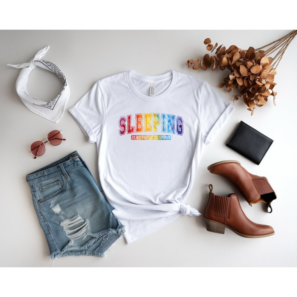 Sleeping Is My Favorite Sport - Rainbow Retro Graphic Tee