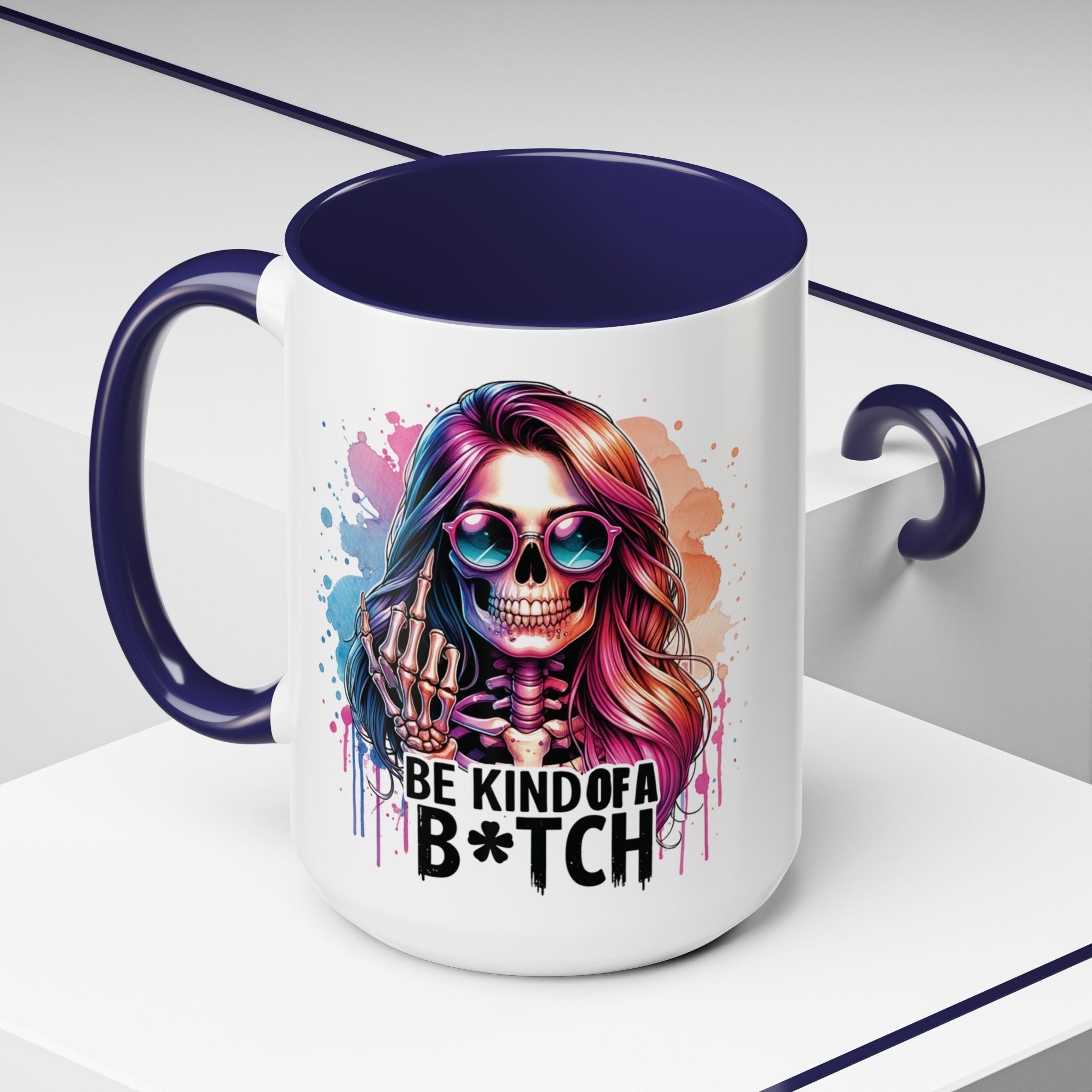Be Kind of a B*tch Skull Art Coffee Mug – Colorful Gothic Accent Mug (11/15oz)