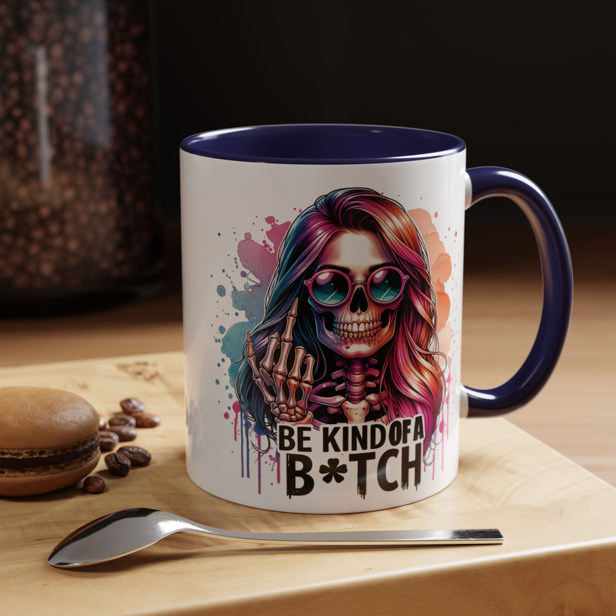 Be Kind of a B*tch Skull Art Coffee Mug – Colorful Gothic Accent Mug (11/15oz)