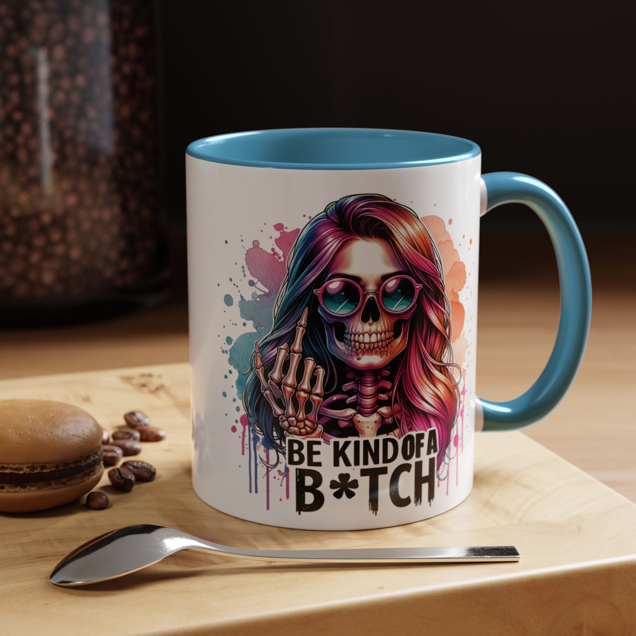 Be Kind of a B*tch Skull Art Coffee Mug – Colorful Gothic Accent Mug (11/15oz)