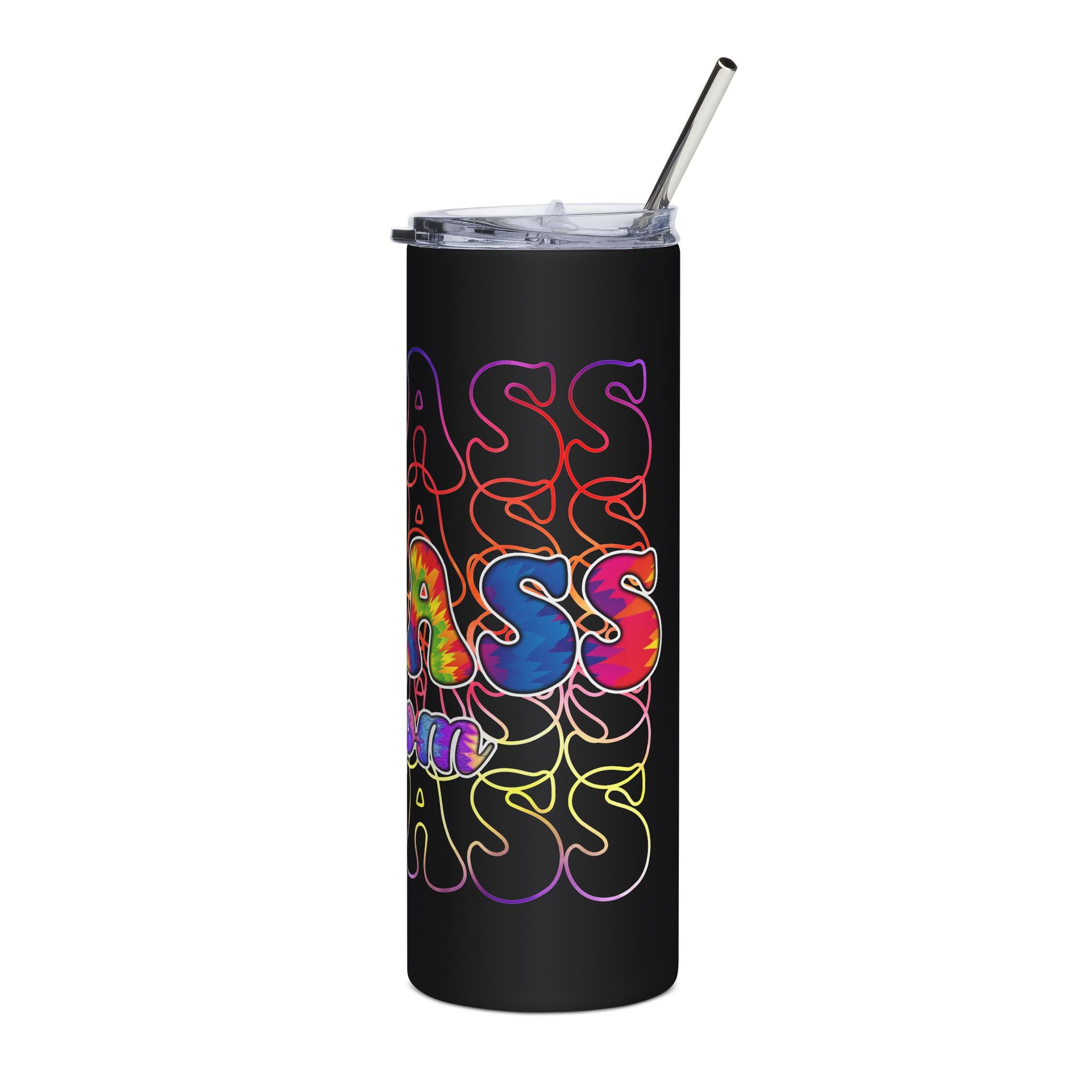 20oz Stainless Tumbler — Tie-Dye “Badass Mom” Repeating Typography, Insulated Travel Cup