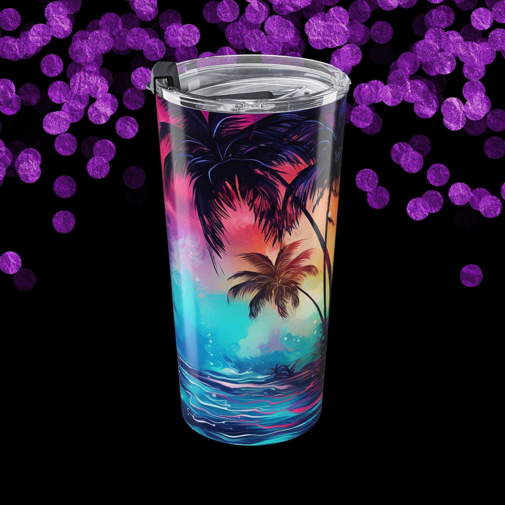 20oz Tropical Sunset Tumbler — Neon Palm Beach Drinkware