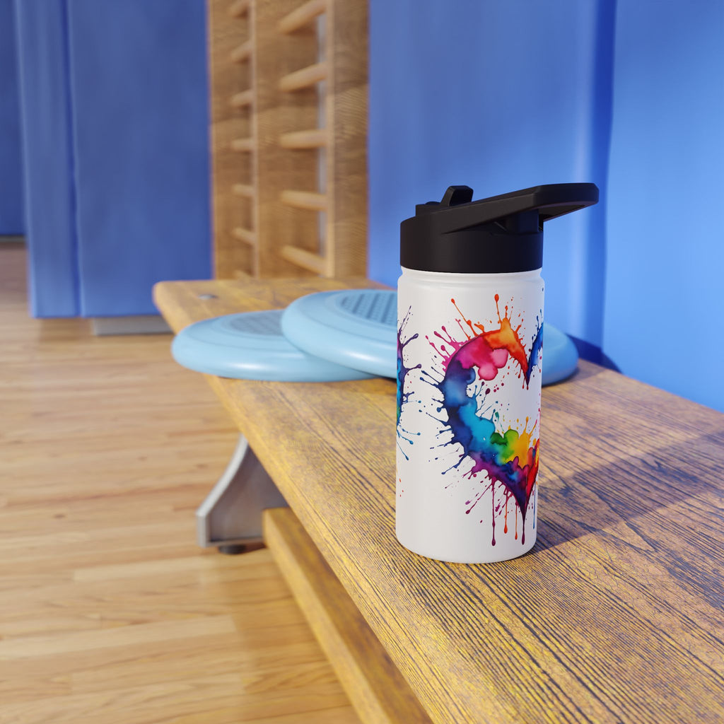 Dripping Rainbow Heart - Stainless Steel Water Bottle