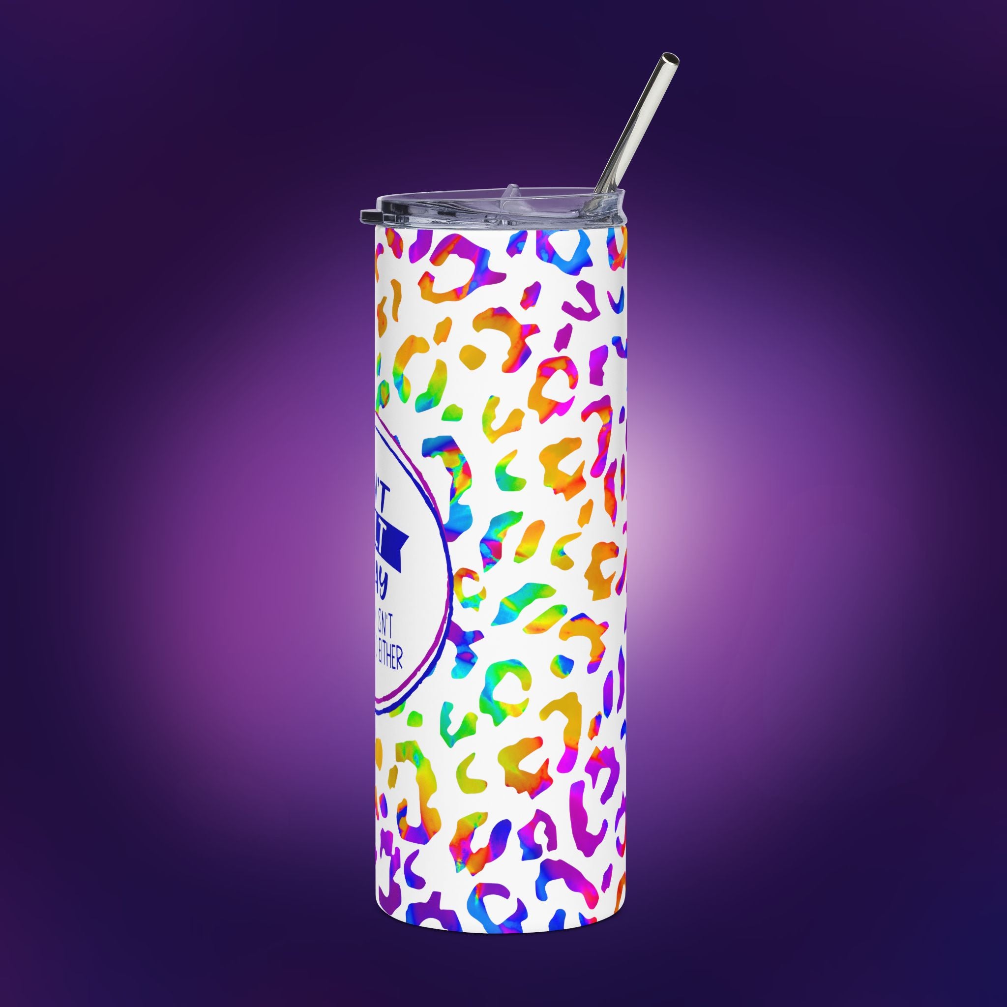 20oz Stainless Tumbler — "I Can't Adult Today" Rainbow Leopard Travel Cup