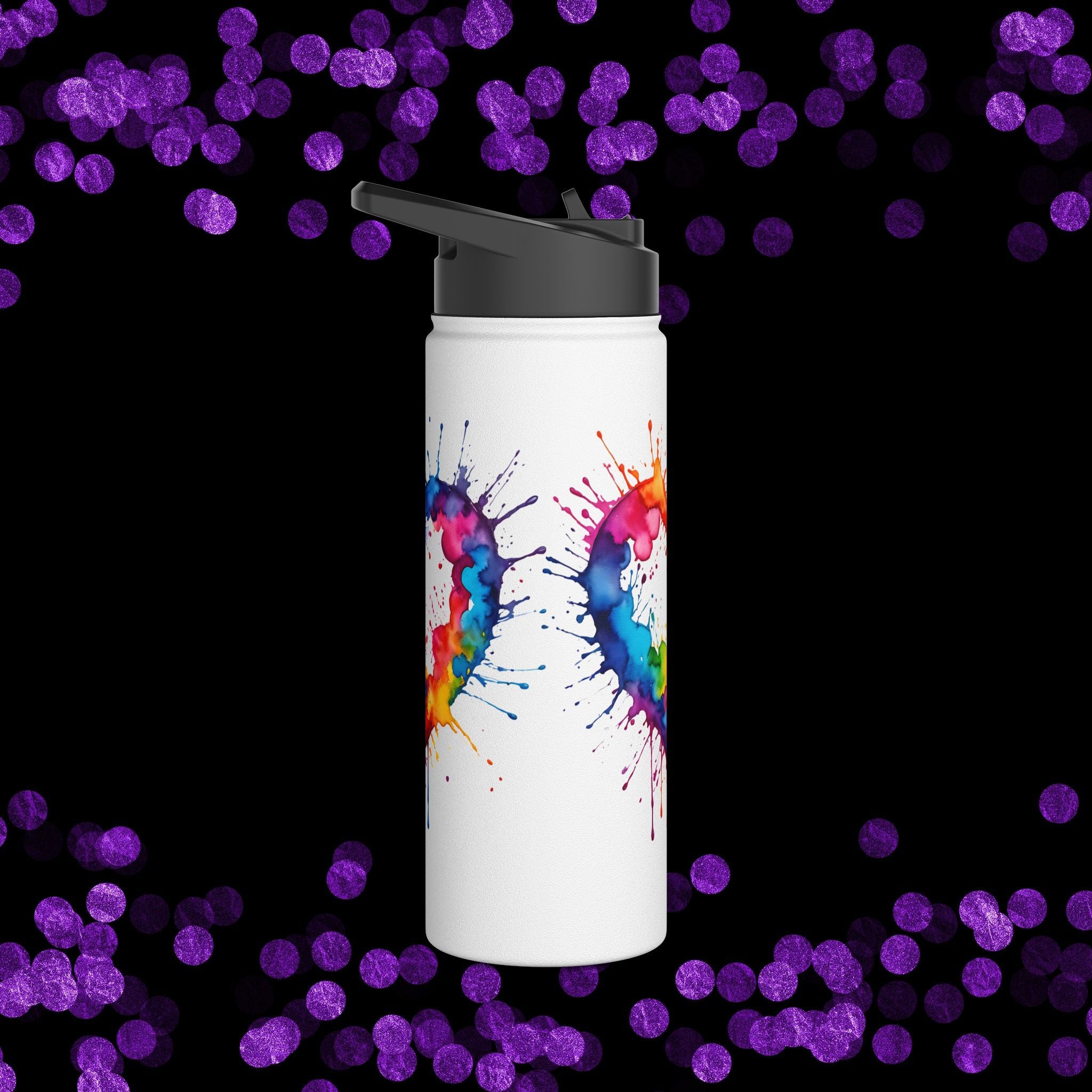 Dripping Rainbow Heart - Stainless Steel Water Bottle