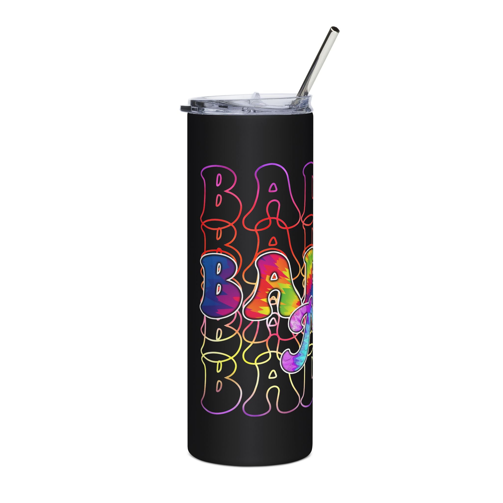 20oz Stainless Tumbler — Tie-Dye “Badass Mom” Repeating Typography, Insulated Travel Cup