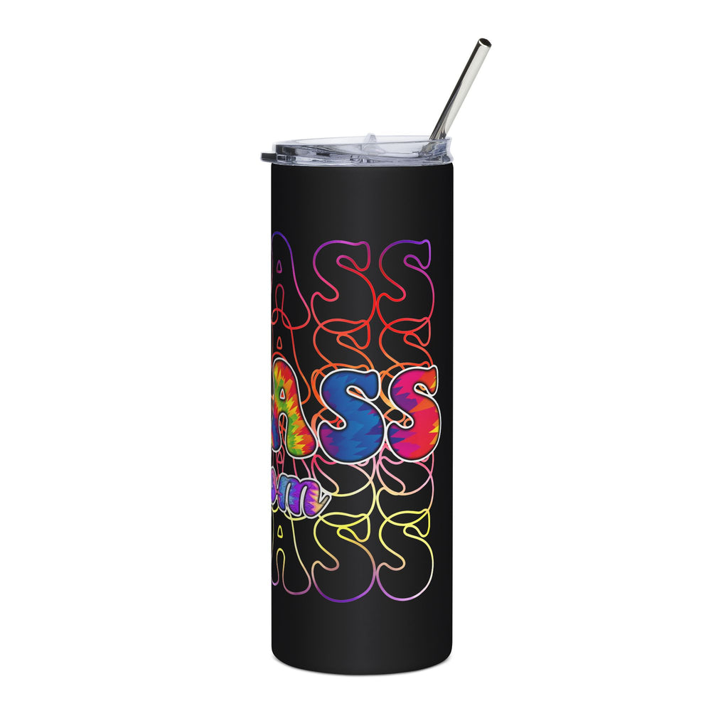 20oz Stainless Tumbler — Tie-Dye “Badass Mom” Repeating Typography, Insulated Travel Cup