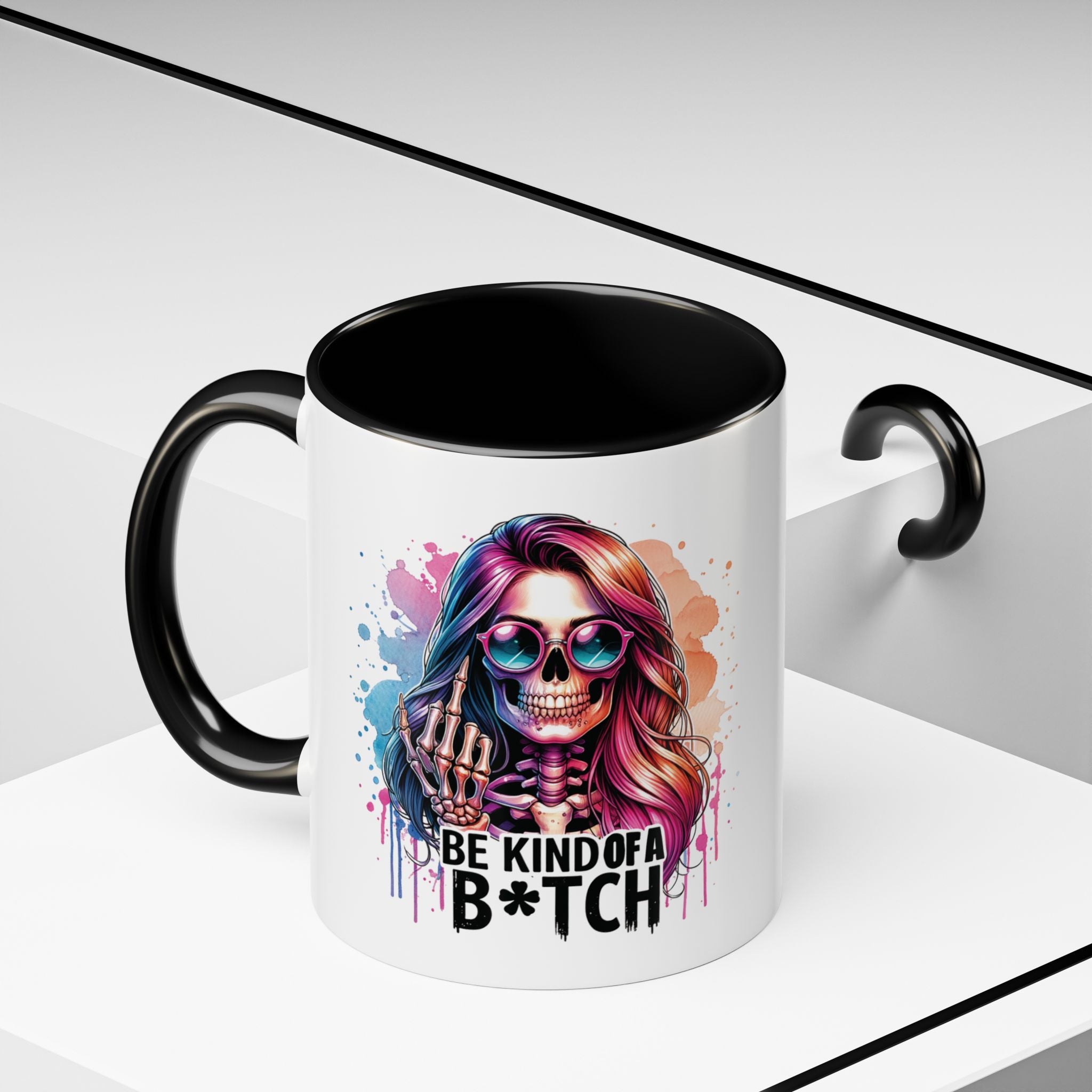 Be Kind of a B*tch Skull Art Coffee Mug – Colorful Gothic Accent Mug (11/15oz)