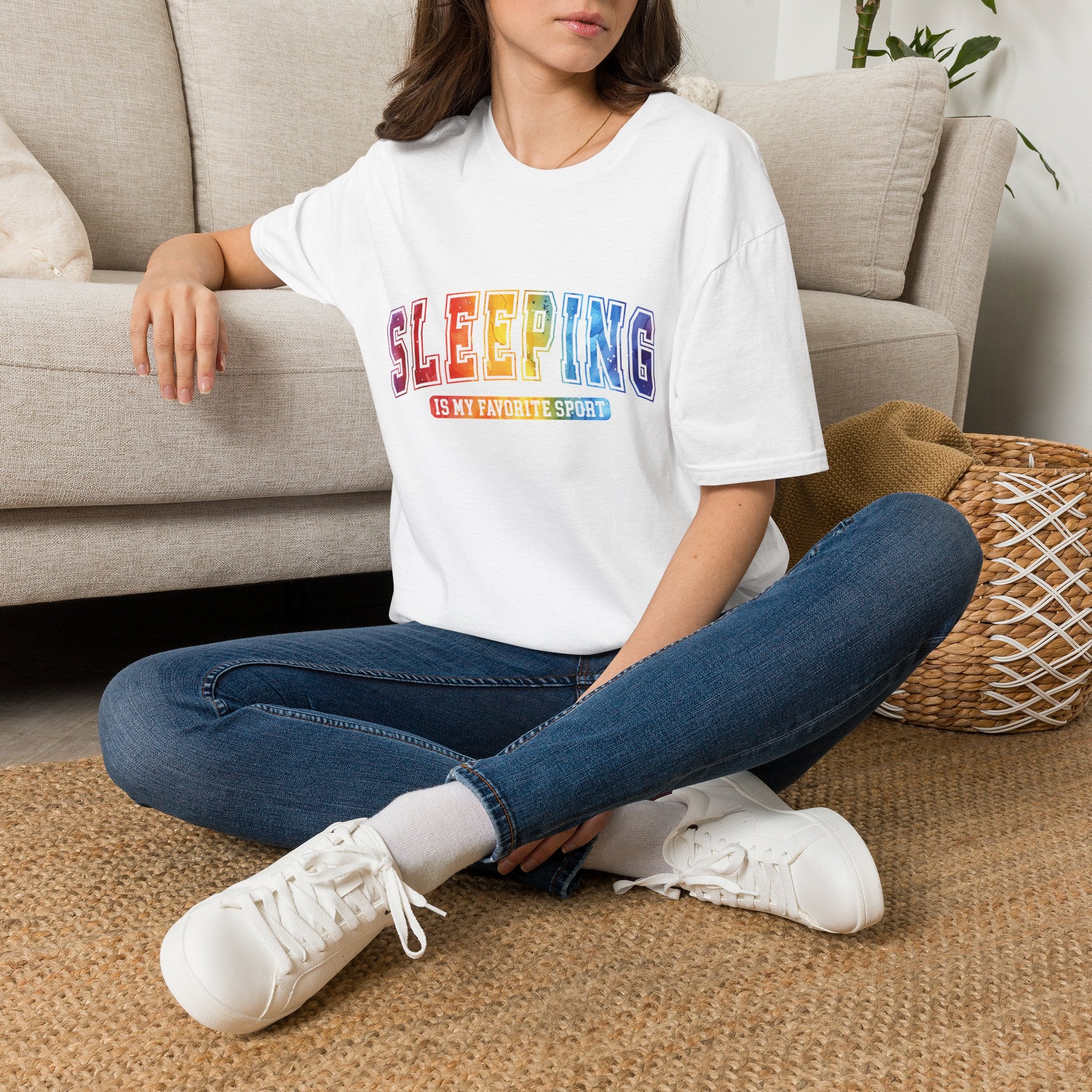 Sleeping Is My Favorite Sport - Rainbow Retro Graphic Tee