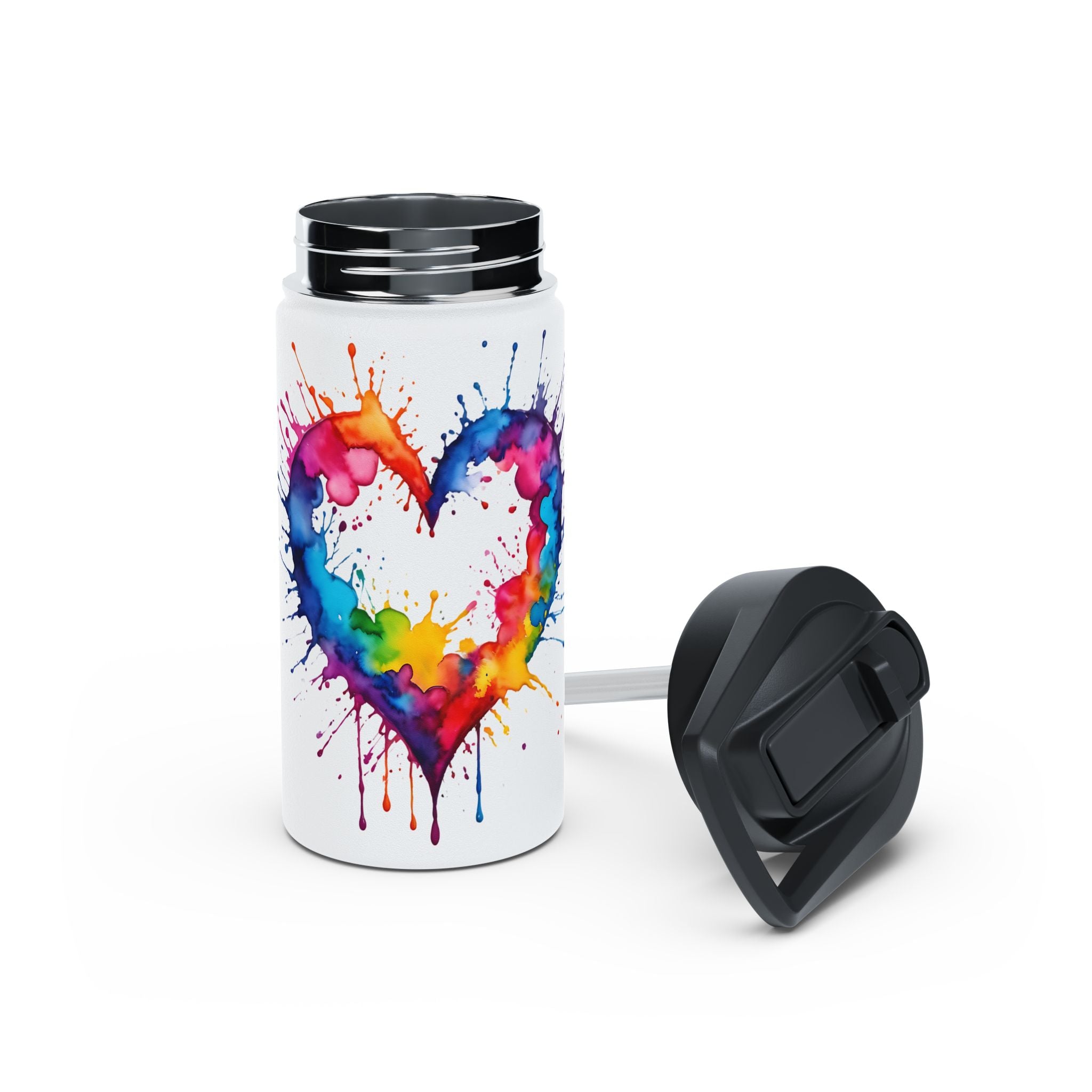 Dripping Rainbow Heart - Stainless Steel Water Bottle