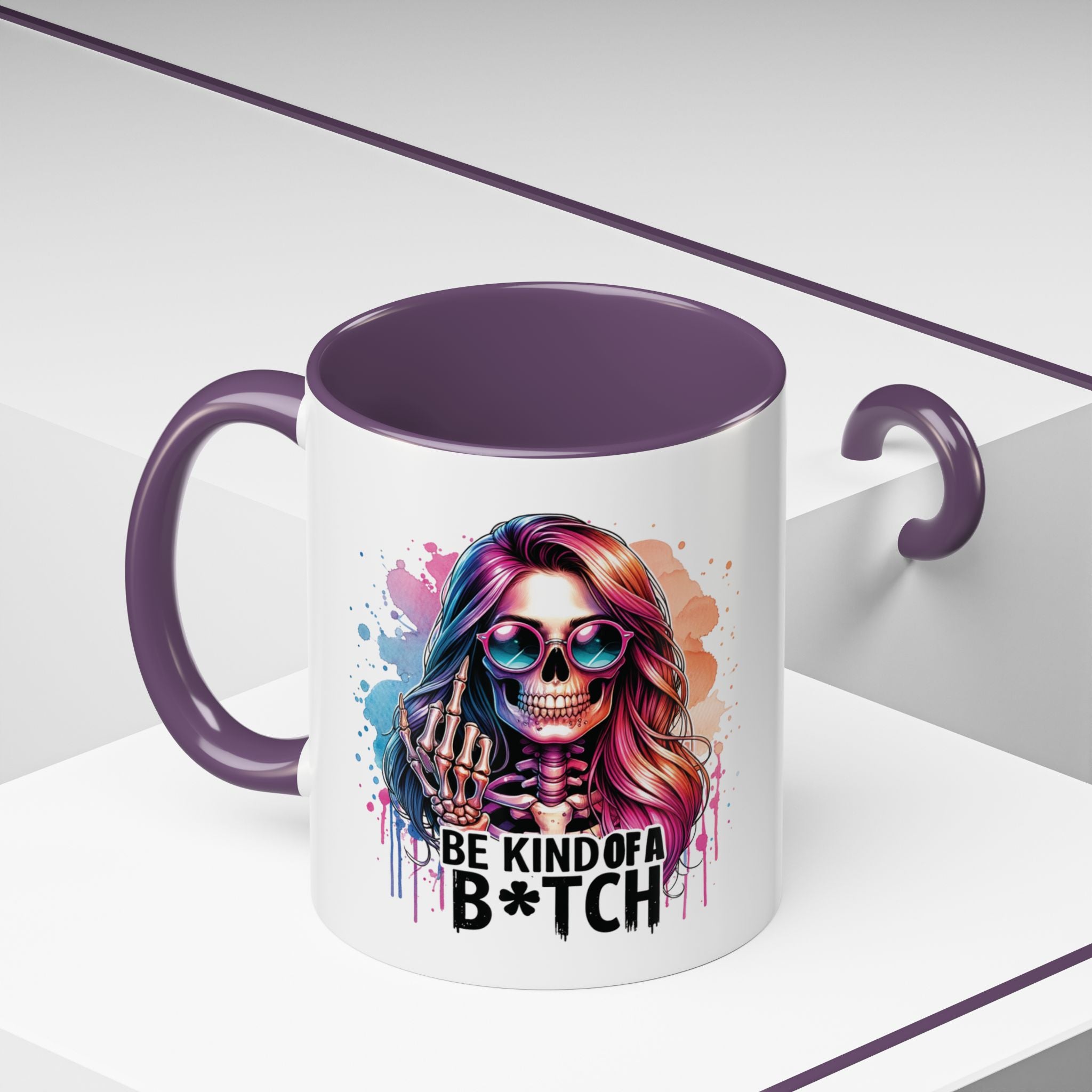 Be Kind of a B*tch Skull Art Coffee Mug – Colorful Gothic Accent Mug (11/15oz)