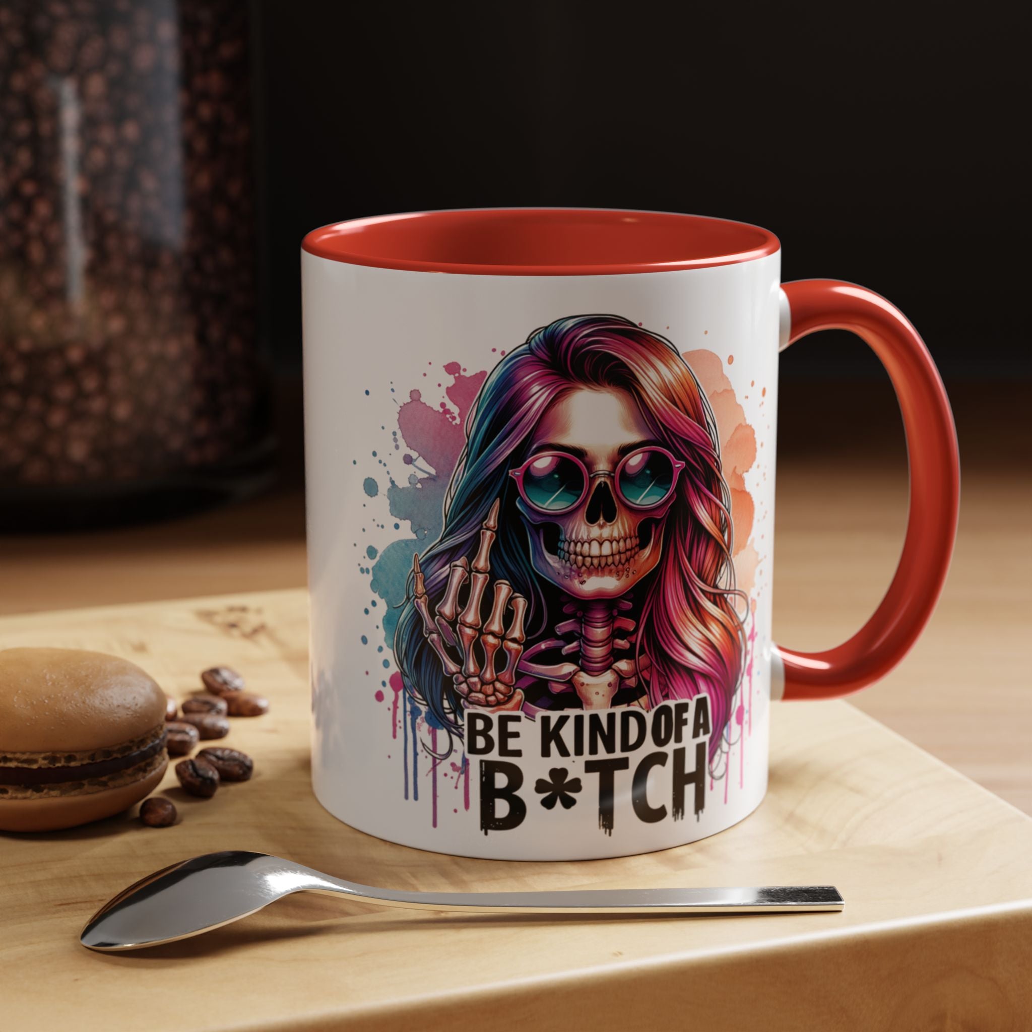 Be Kind of a B*tch Skull Art Coffee Mug – Colorful Gothic Accent Mug (11/15oz)