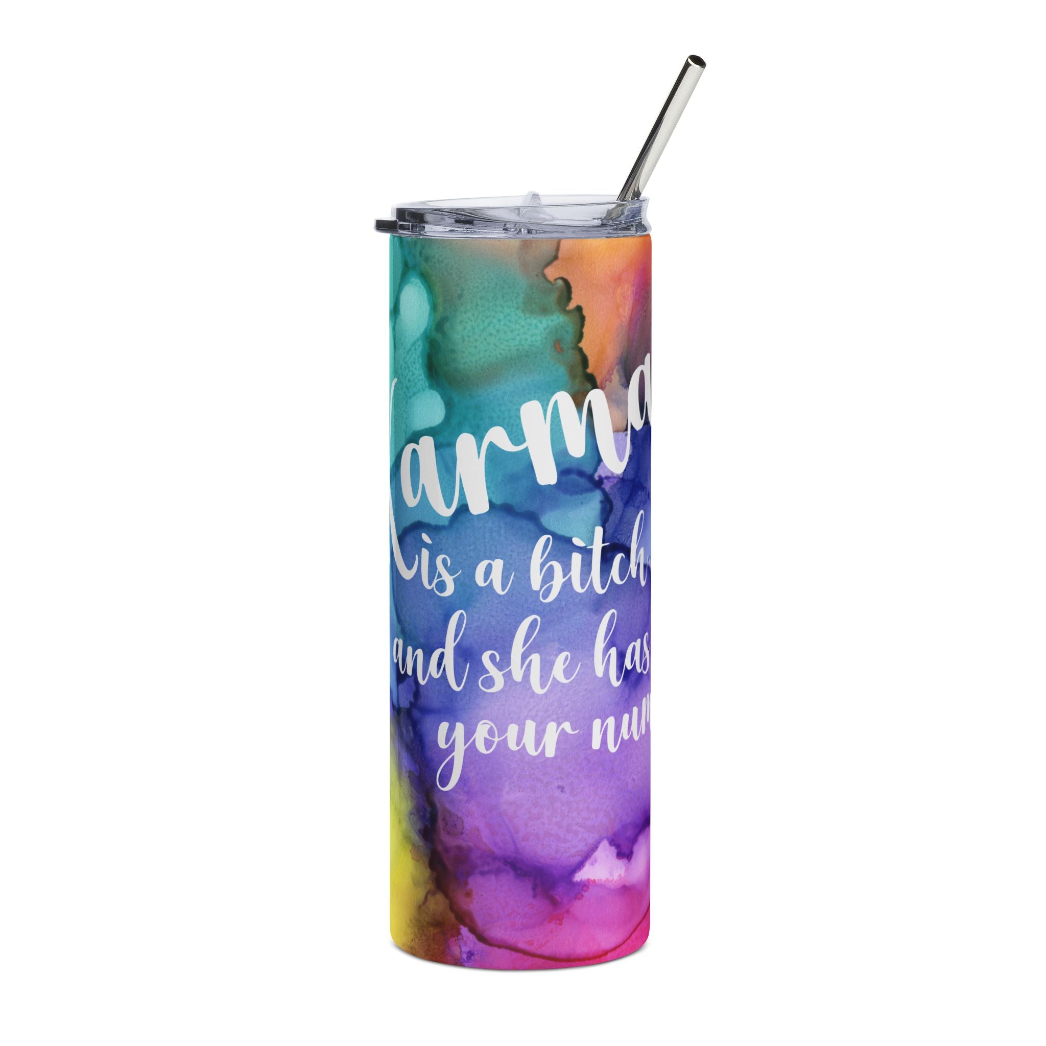 Karma Watercolor Tumbler 20oz – 'Karma is a bitch…”Insulated Stainless Steel Travel Cup