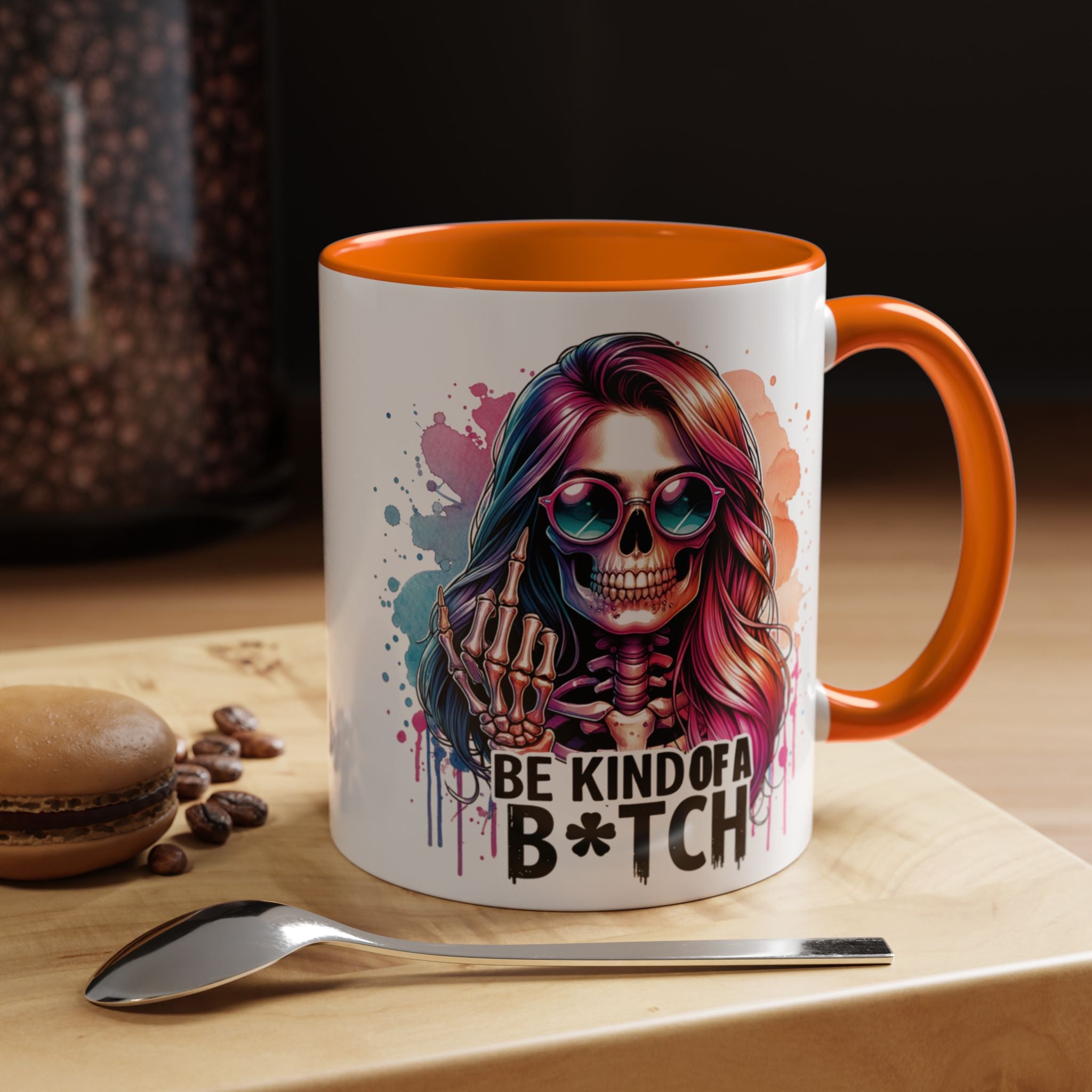 Be Kind of a B*tch Skull Art Coffee Mug – Colorful Gothic Accent Mug (11/15oz)