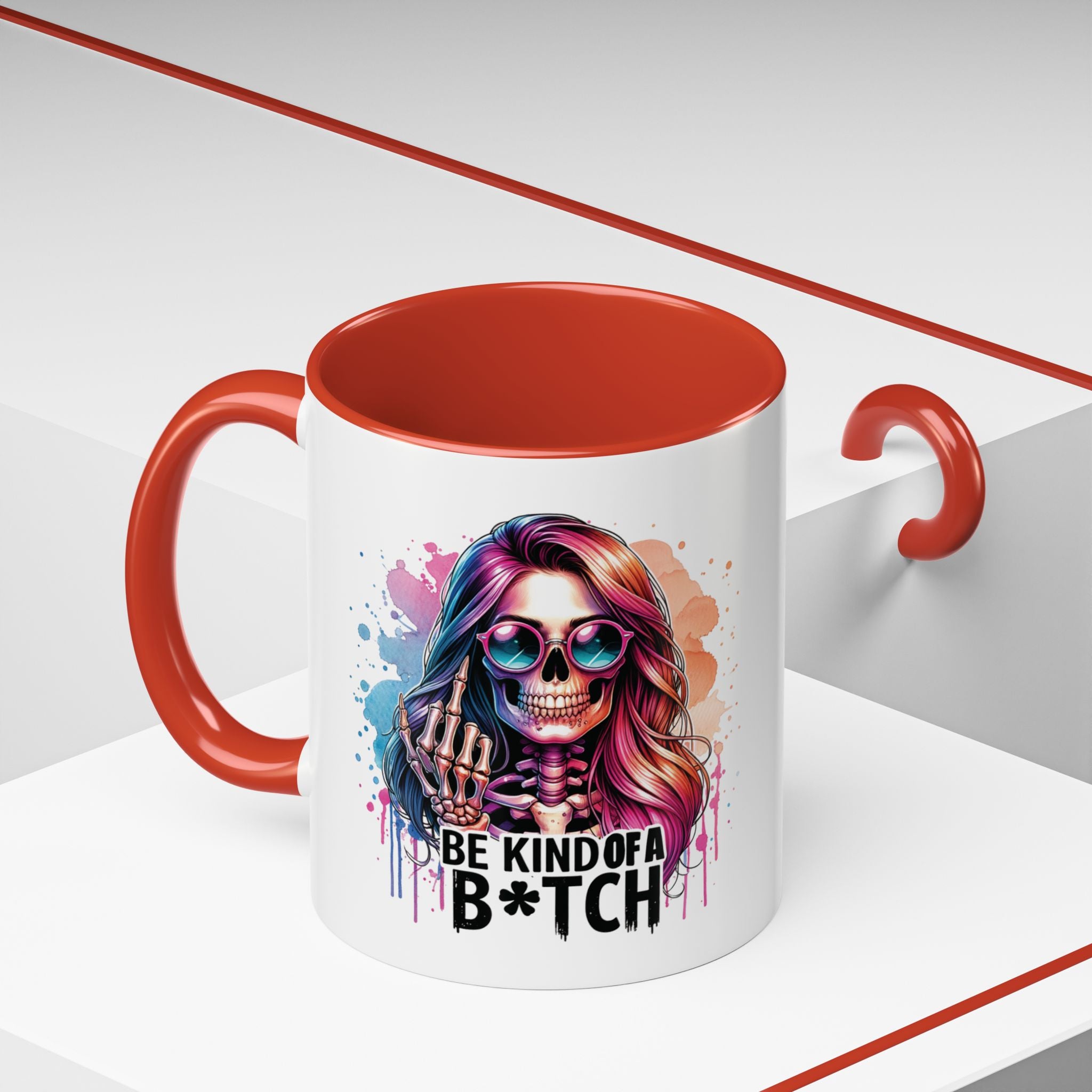 Be Kind of a B*tch Skull Art Coffee Mug – Colorful Gothic Accent Mug (11/15oz)