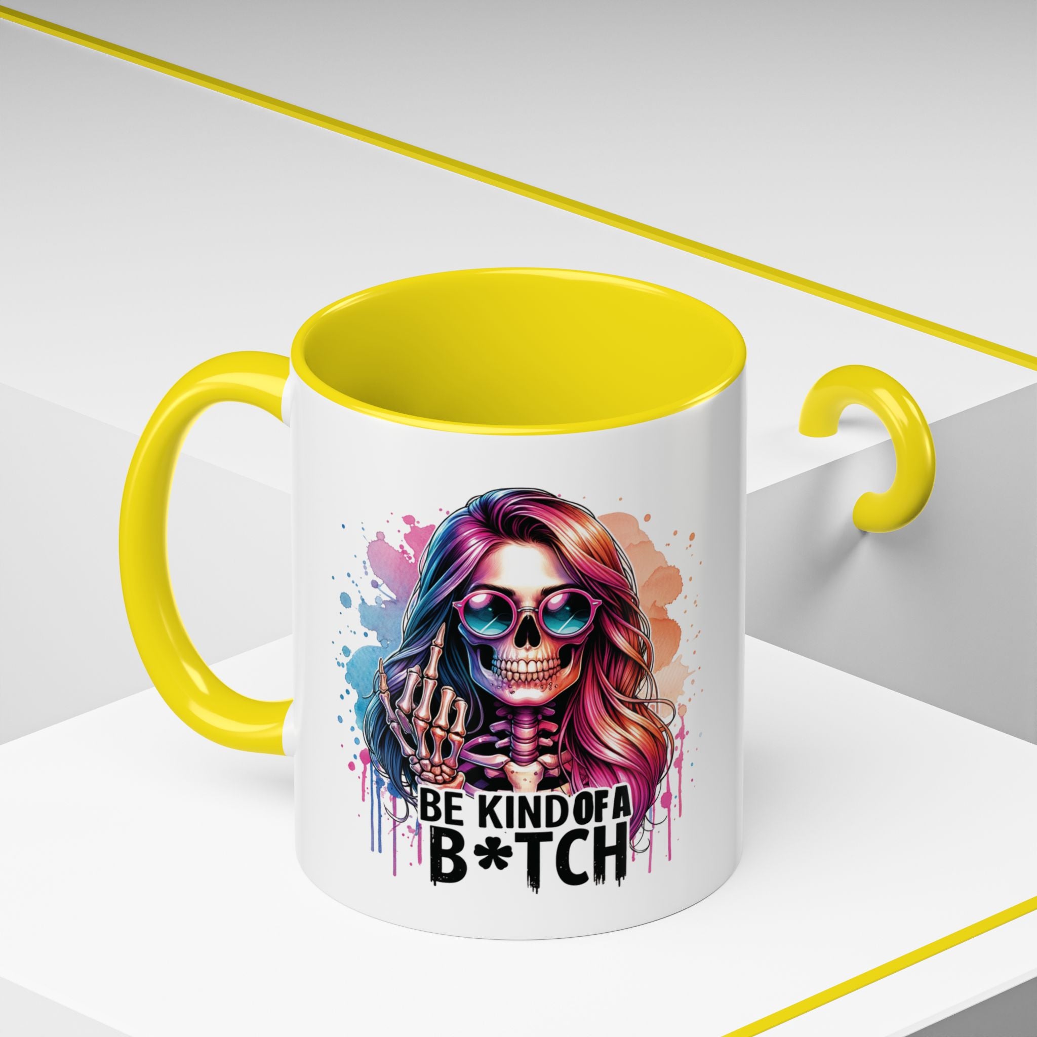 Be Kind of a B*tch Skull Art Coffee Mug – Colorful Gothic Accent Mug (11/15oz)