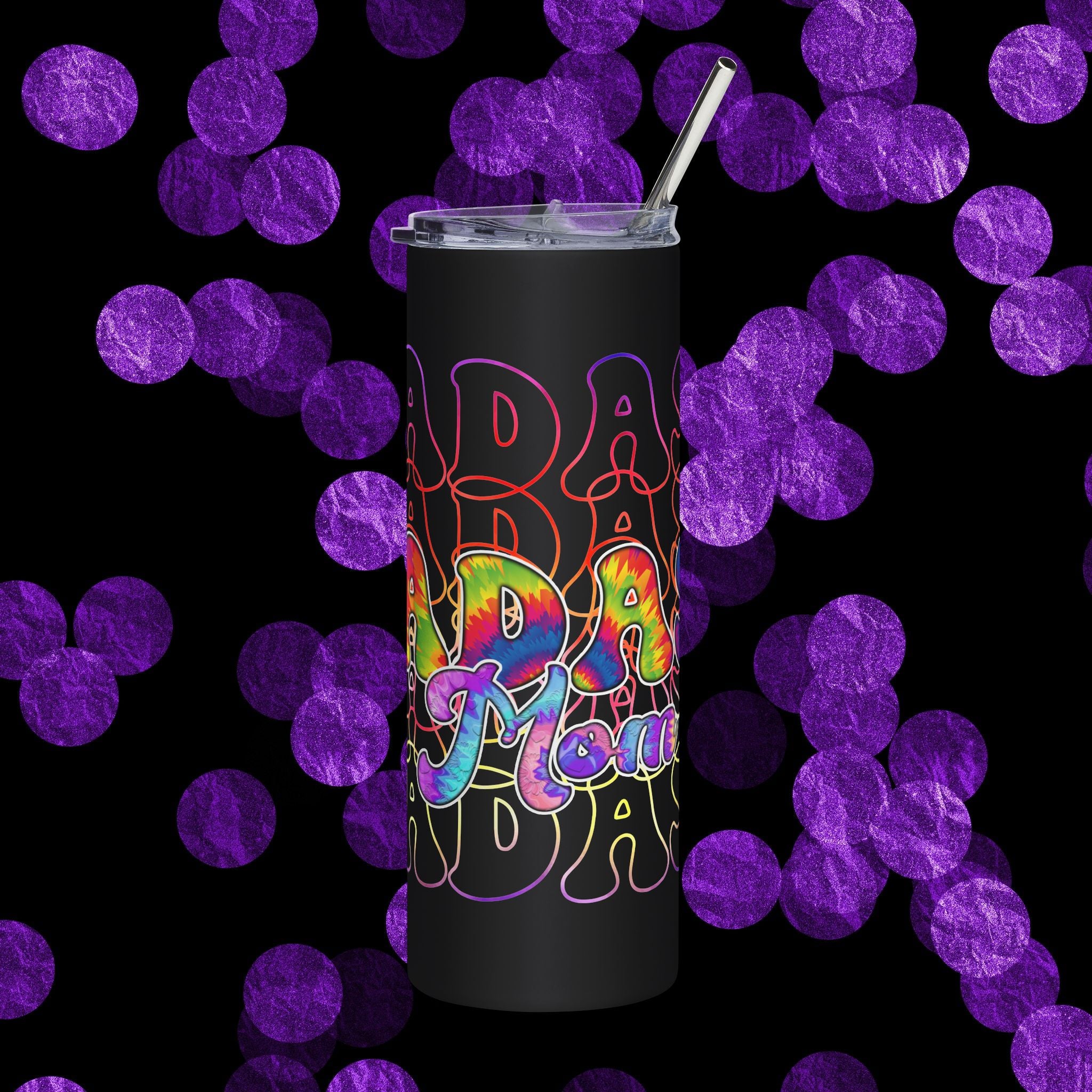 20oz Stainless Tumbler — Tie-Dye “Badass Mom” Repeating Typography, Insulated Travel Cup