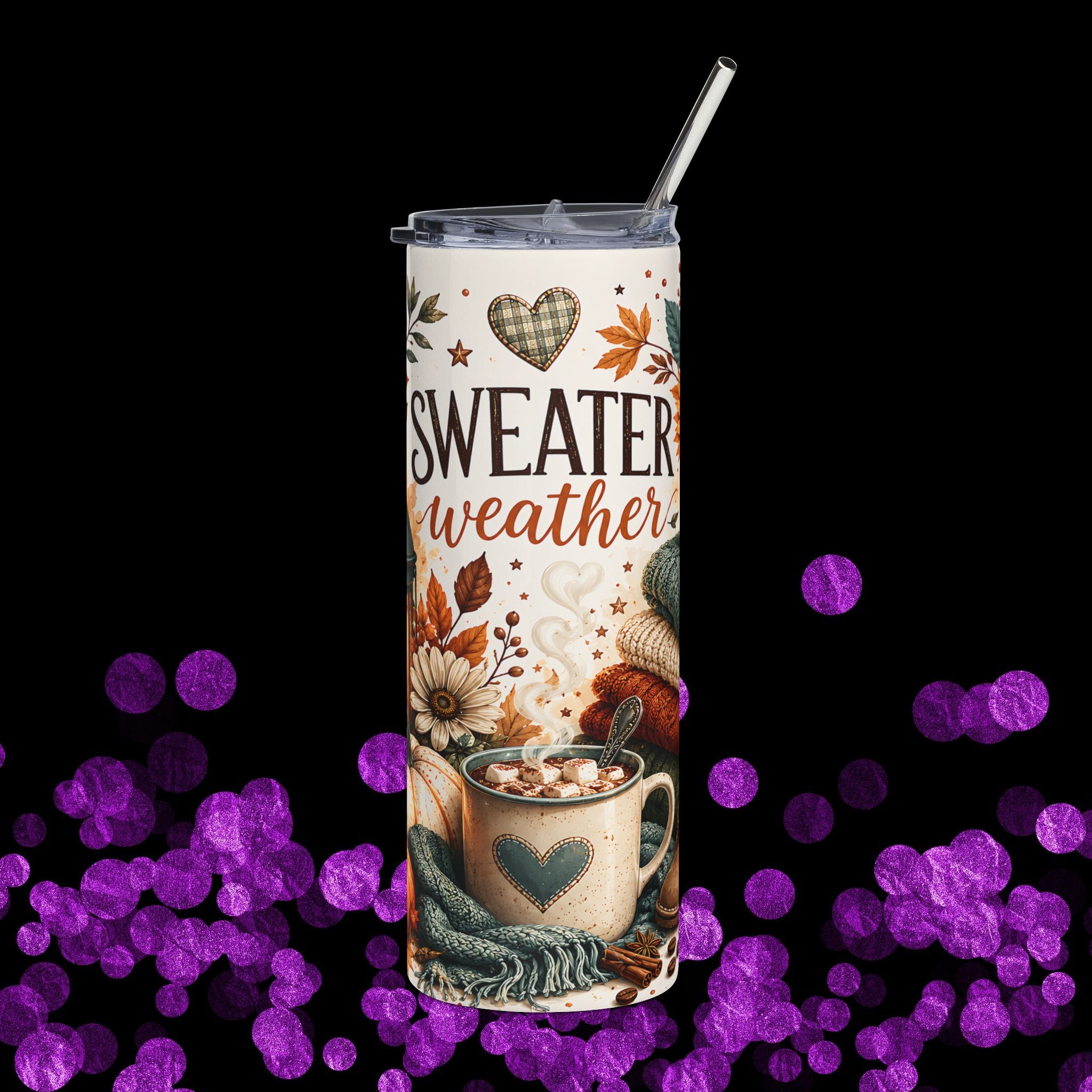 Sweater Weather 20oz Stainless Tumbler — Autumn Pumpkin Lantern Cozy Mug Design