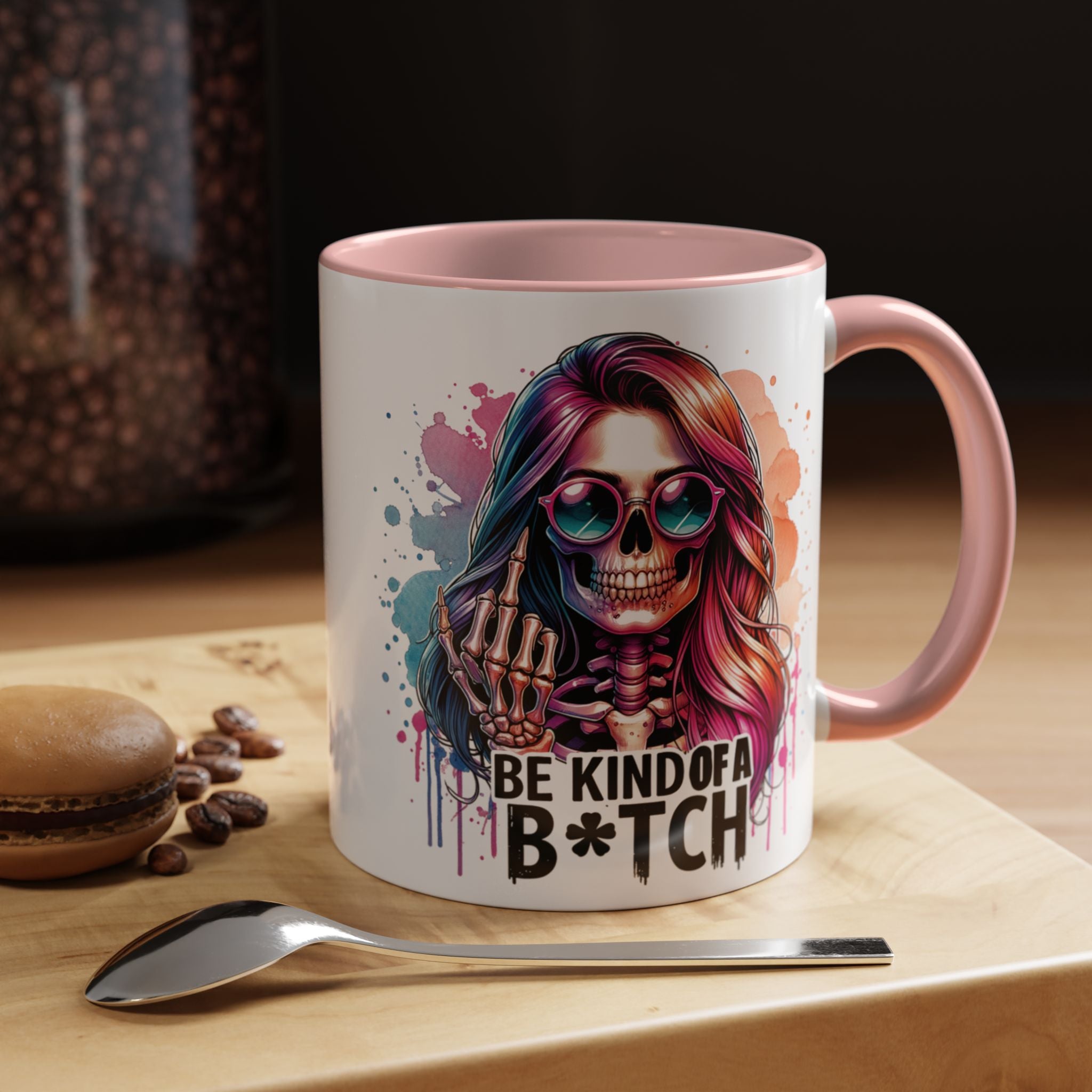 Be Kind of a B*tch Skull Art Coffee Mug – Colorful Gothic Accent Mug (11/15oz)