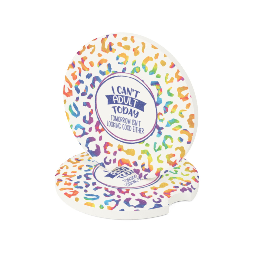 Soapstone Car Coaster — "I Can't Adult Today" Rainbow Leopard Drink Coaster