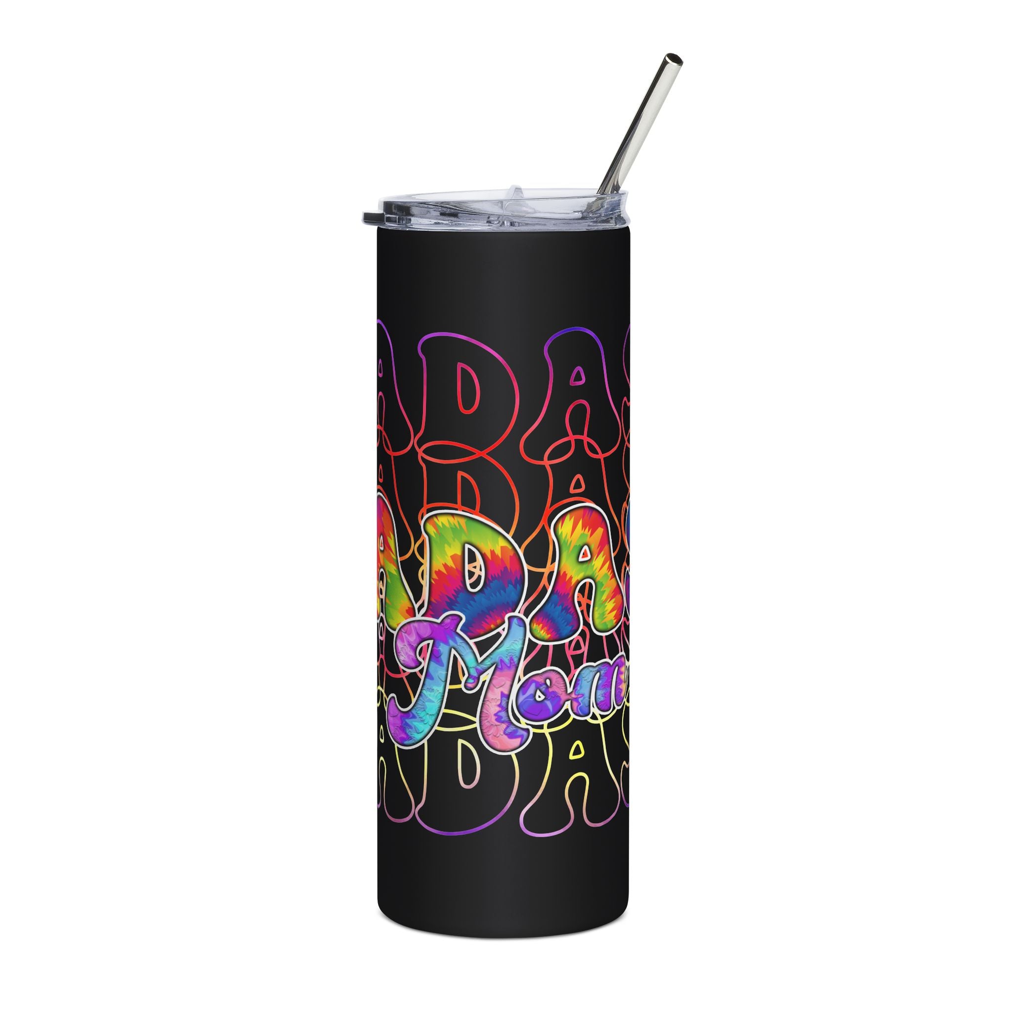 20oz Stainless Tumbler — Tie-Dye “Badass Mom” Repeating Typography, Insulated Travel Cup